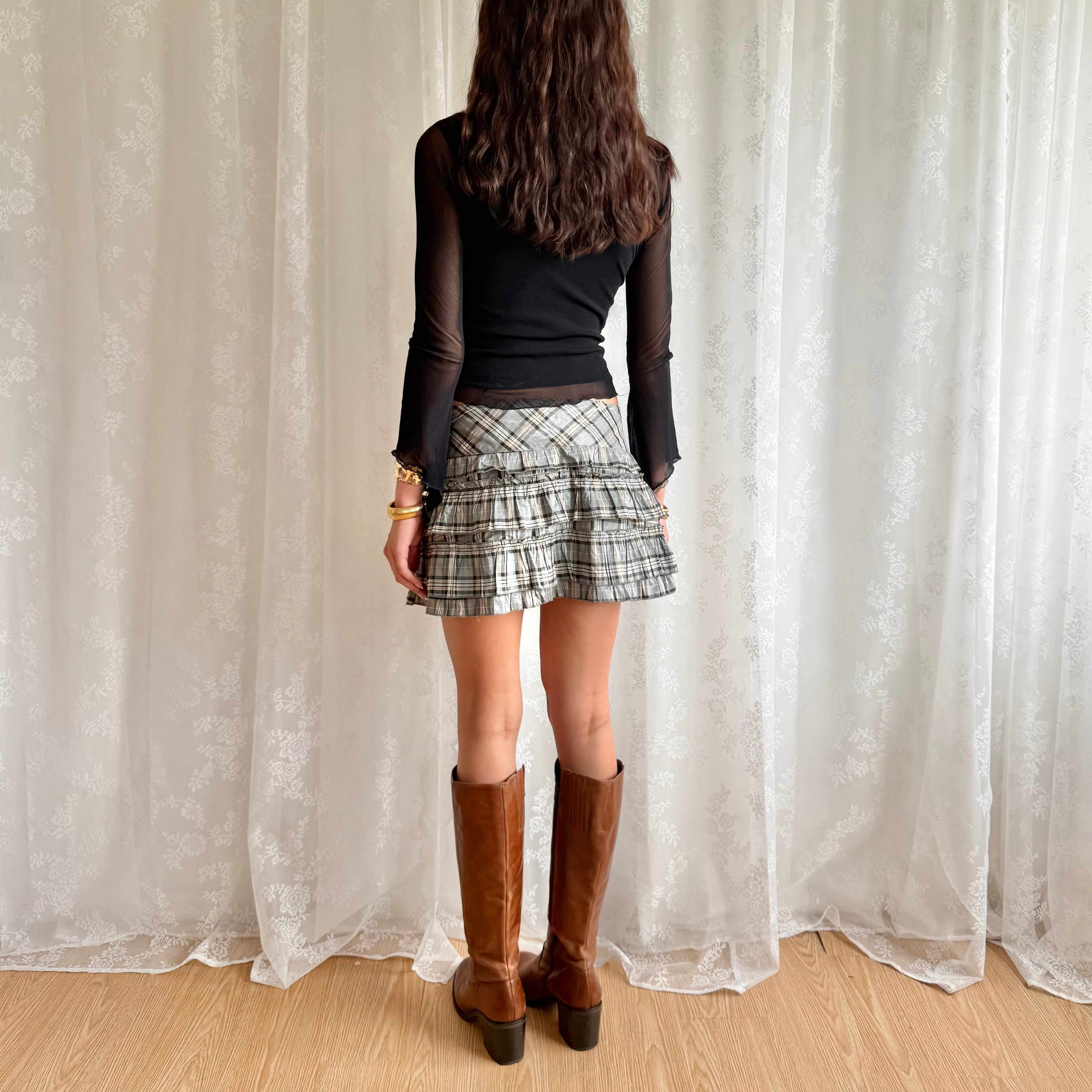 Plaid Ruffle Mini Skirt - Size M