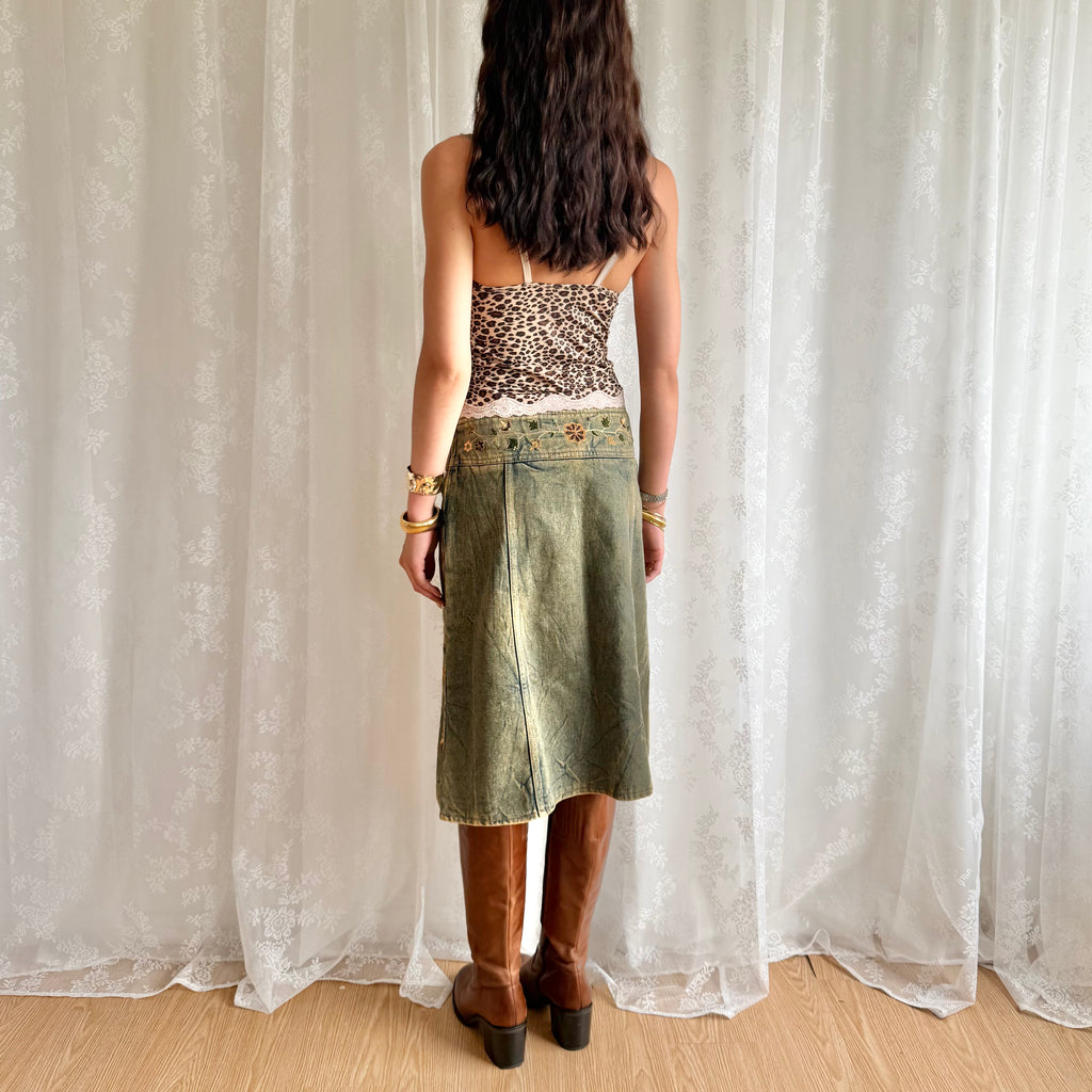Denim Lace Up Midi Skirt - Size S