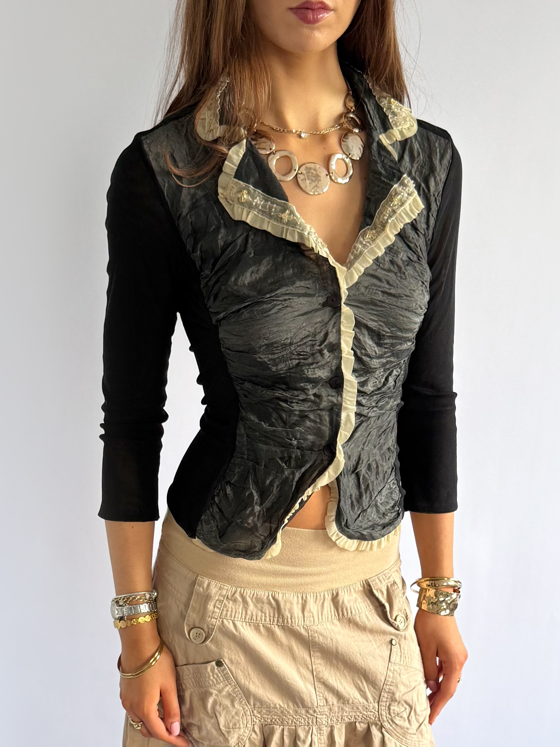 Ruched Mesh Shirt - Size S