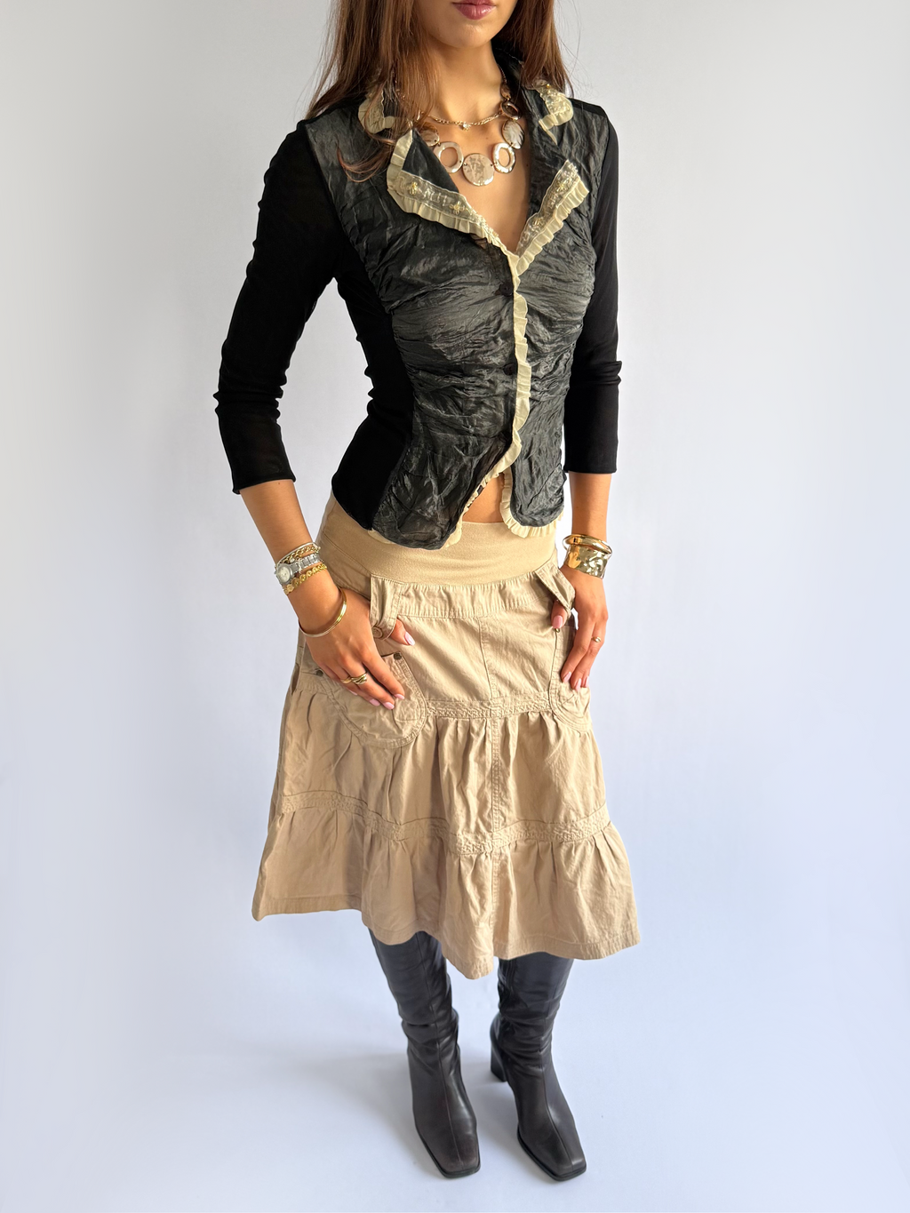 Ruched Mesh Shirt - Size S