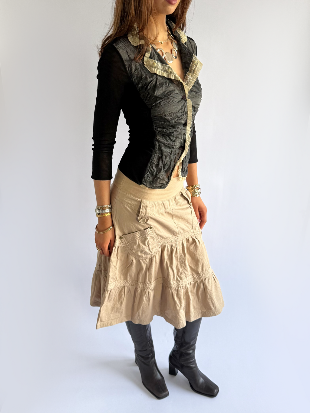 Ruched Mesh Shirt - Size S