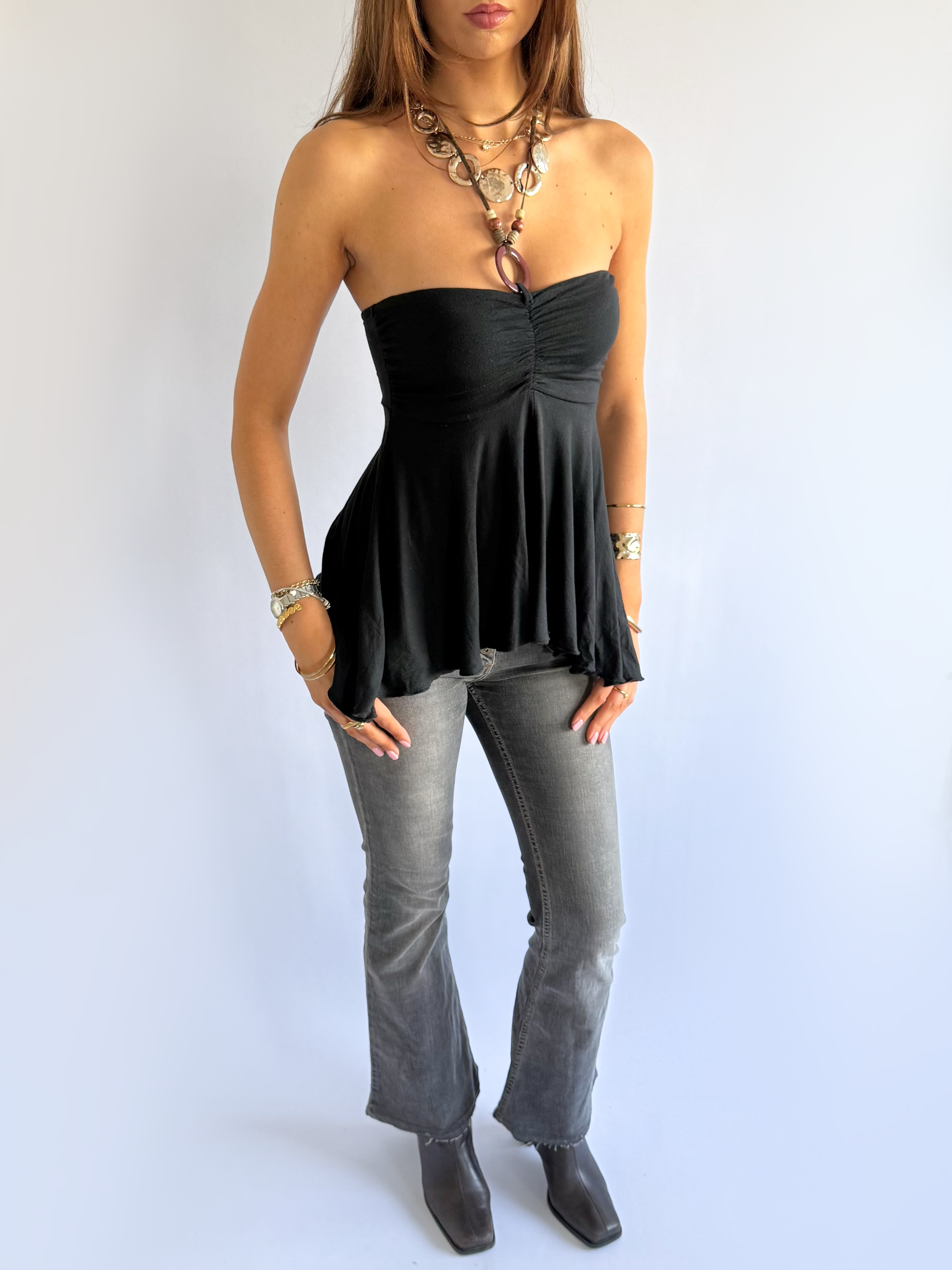 Asymmetric Beaded Halter Top - Size XS