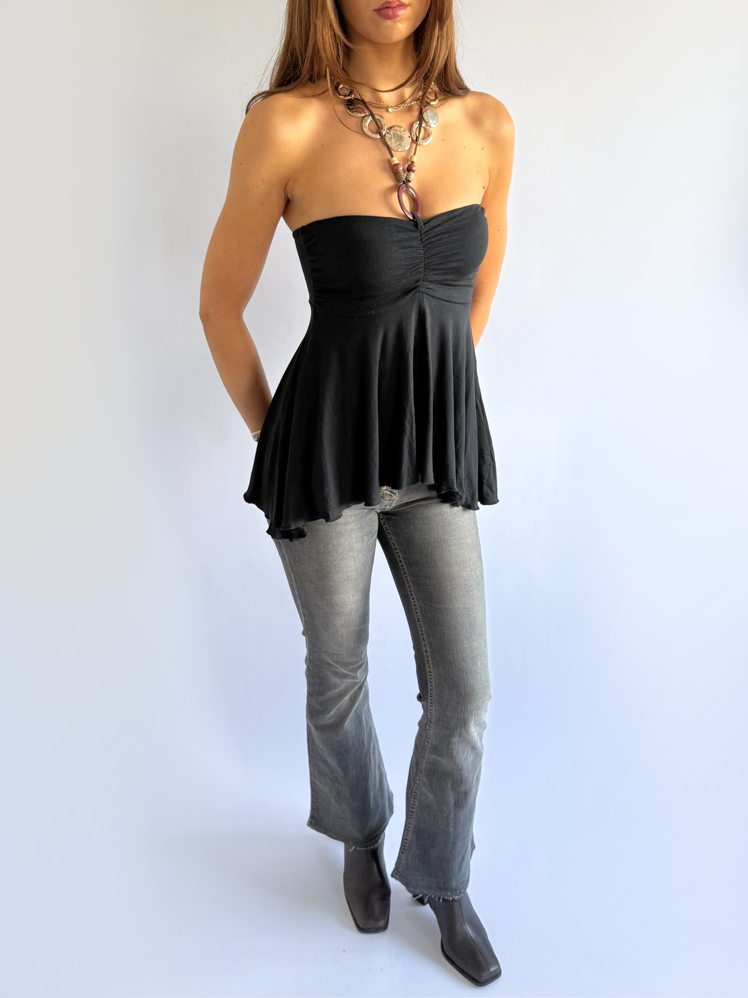 Asymmetric Beaded Halter Top - Size XS