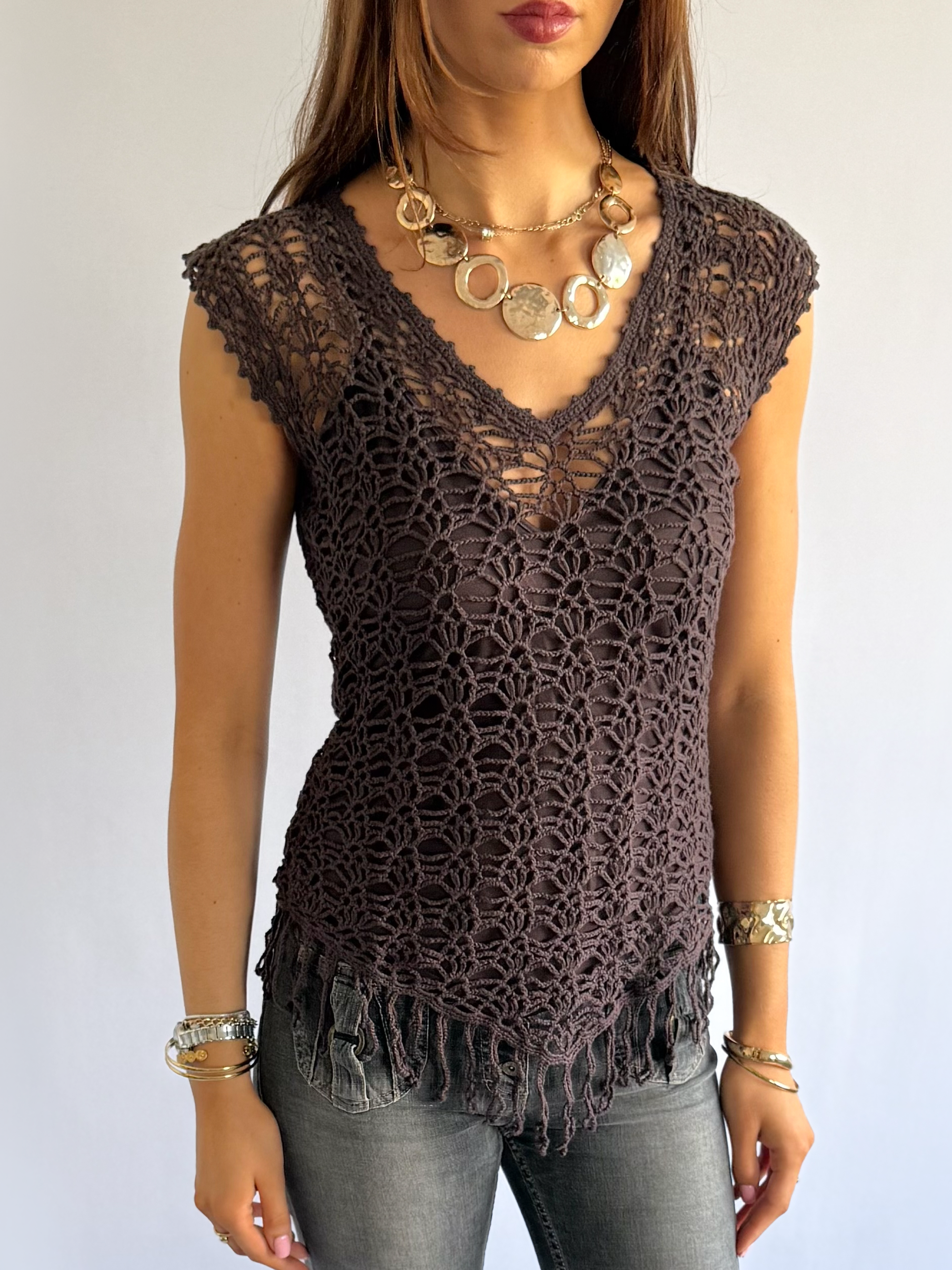 Crochet Asymmetric Top - Size M