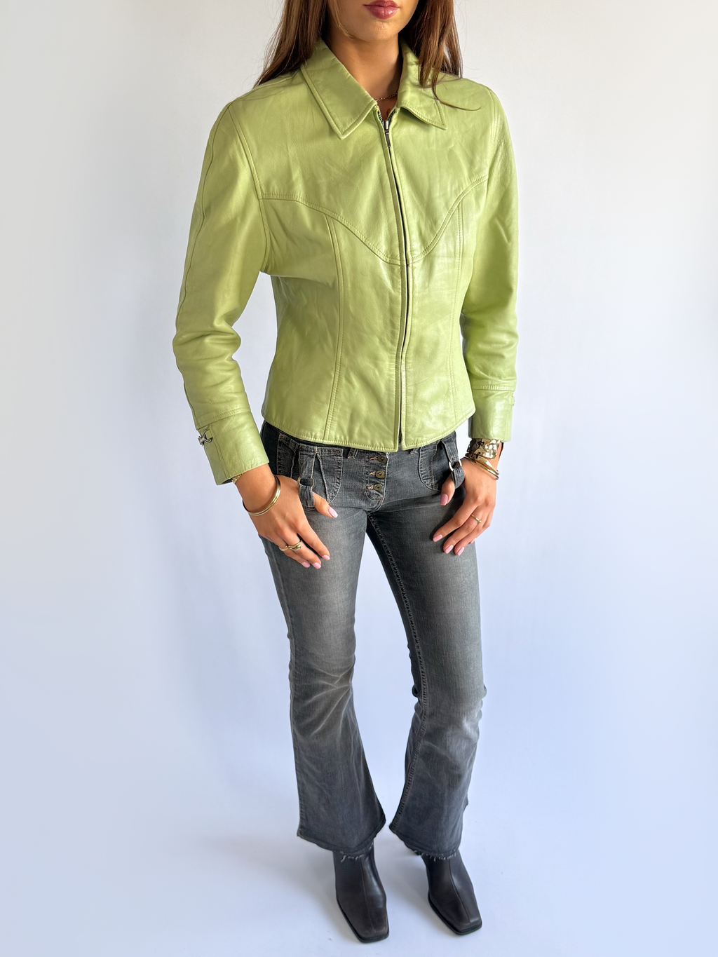 Genuine Leather Zip Jacket - Size XL