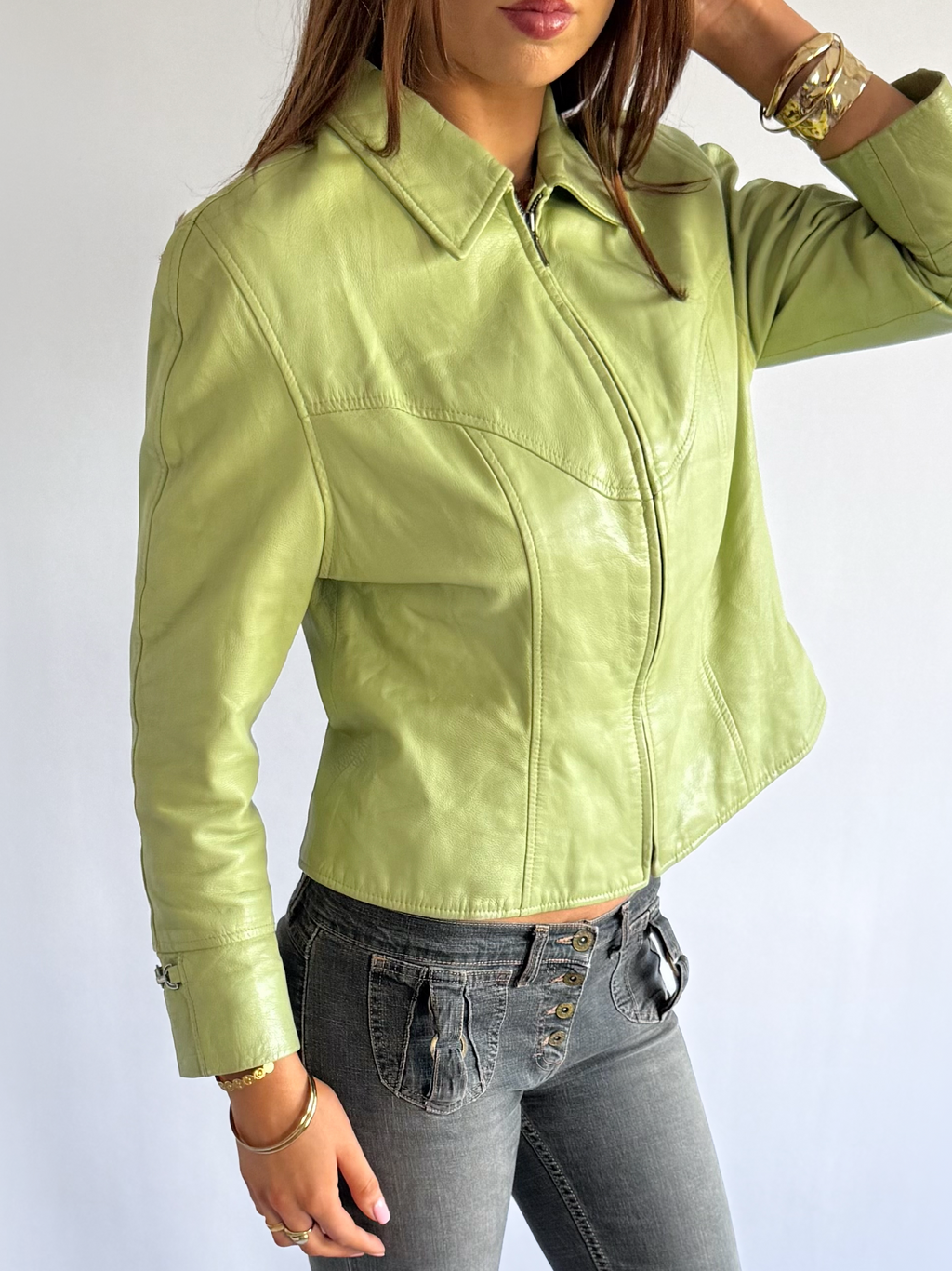 Genuine Leather Zip Jacket - Size XL