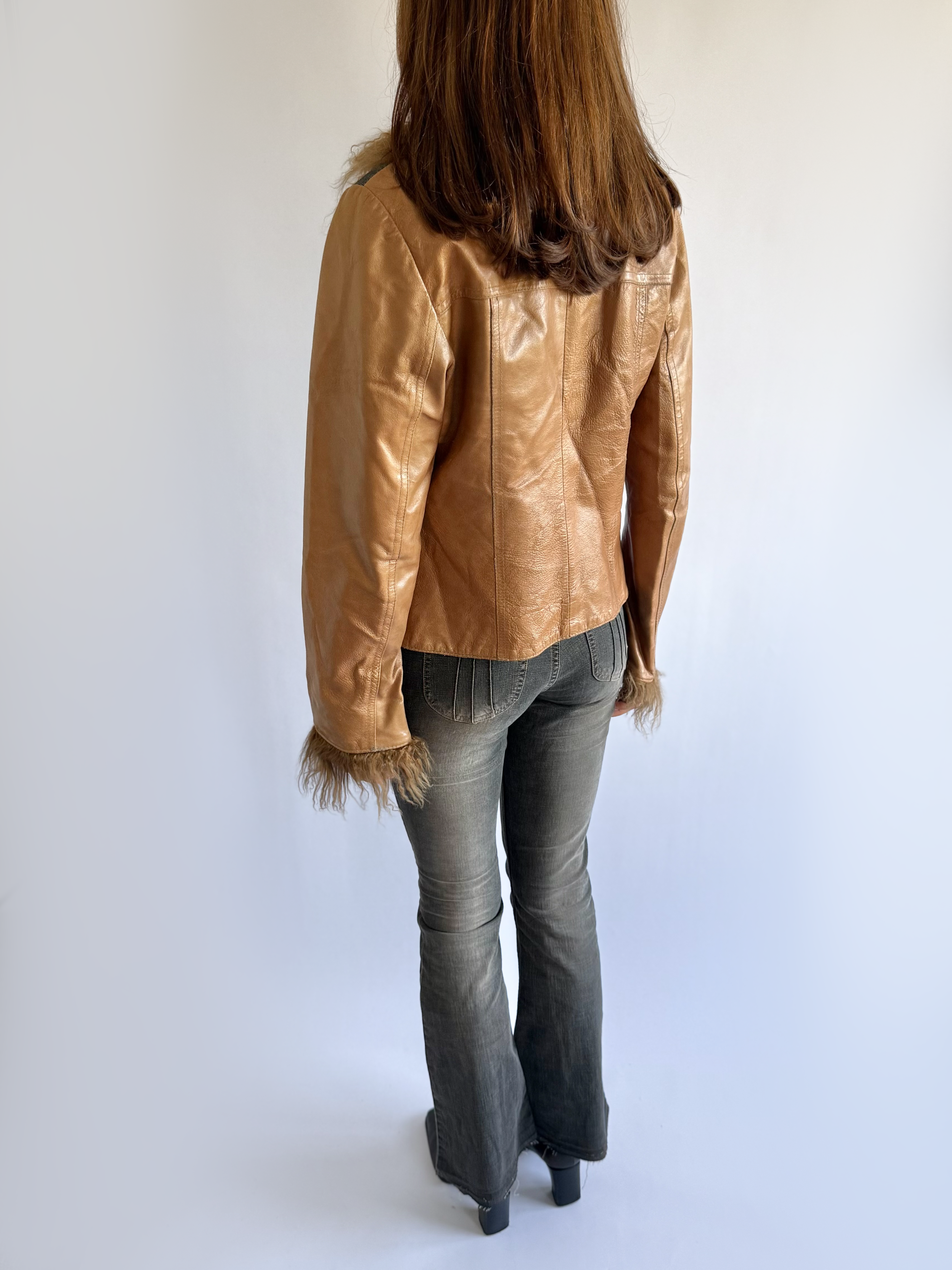 Genuine Leather & Denim Fur  Jacket - Size XL