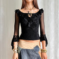 Lace Flared Sleeve Top - Size XS