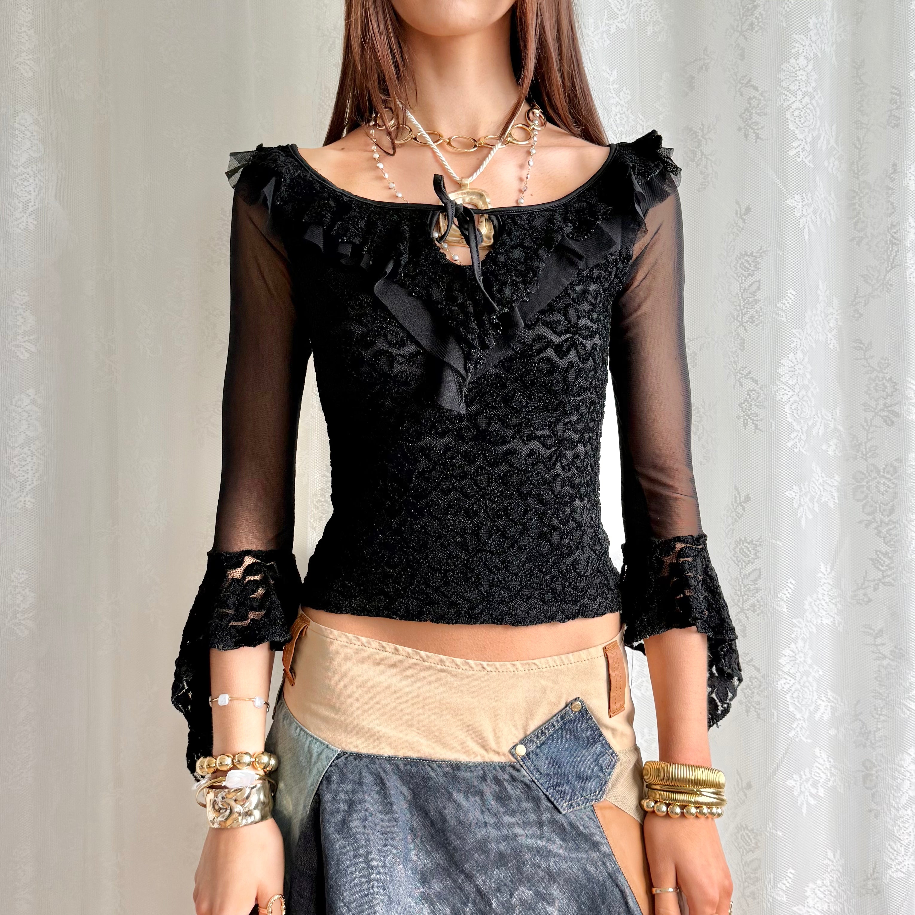 Lace Flared Sleeve Top - Size XS