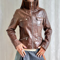 Genuine Leather Double Zip Jacket - Size XL