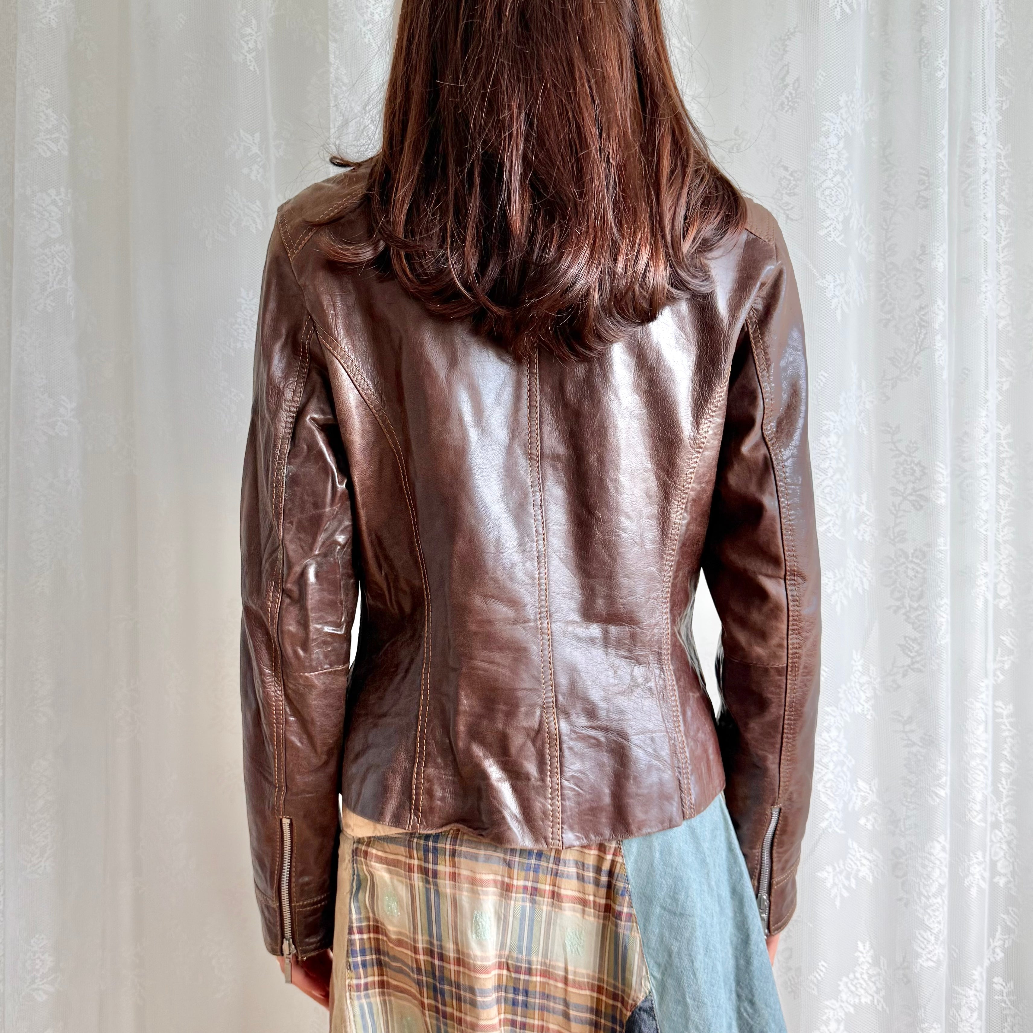 Genuine Leather Double Zip Jacket - Size XL