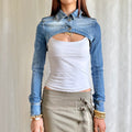 Denim Zip Micro Cropped Jacket - Size M