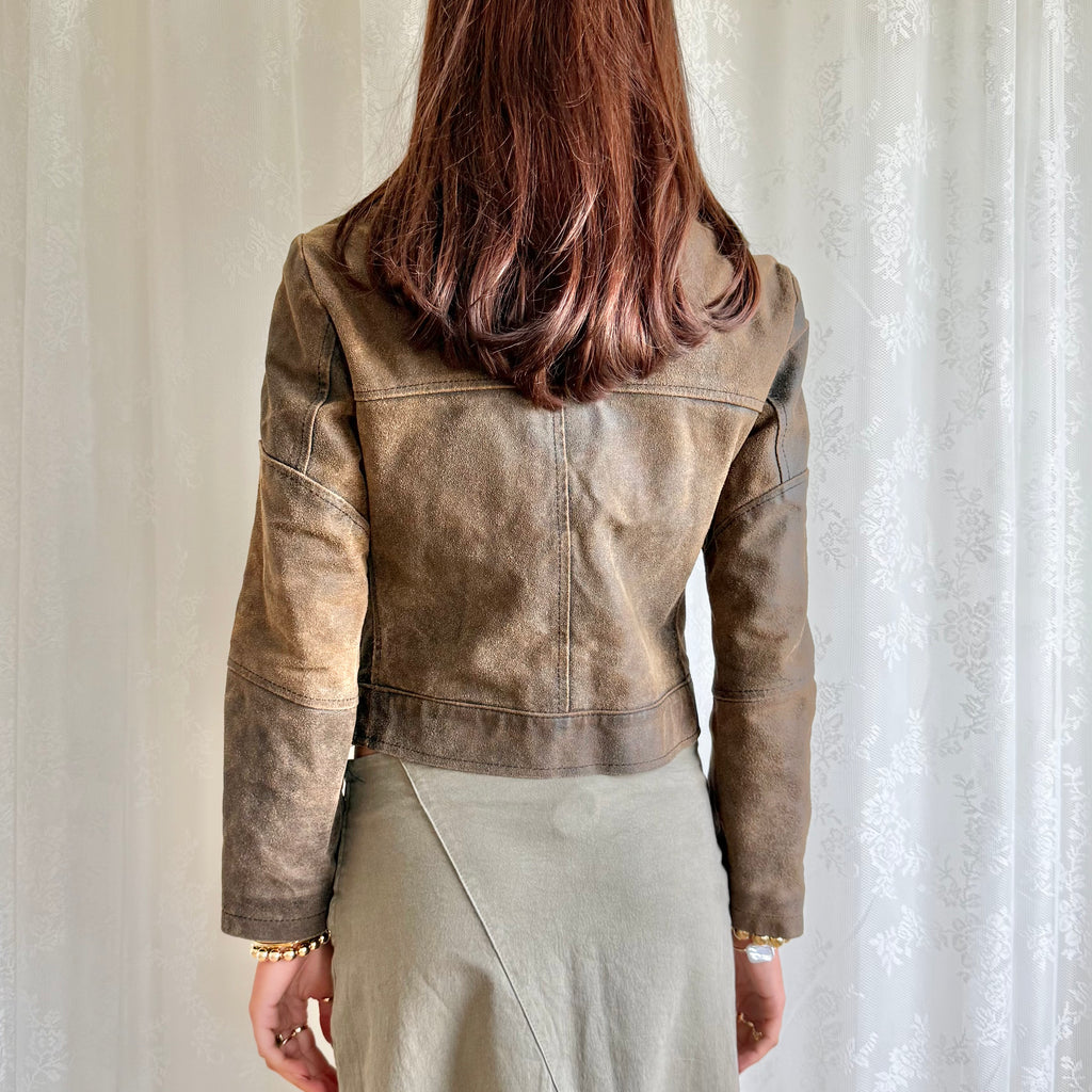 Genuine Leather Zip Jacket - Size M