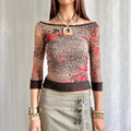 Leopard Floral Mesh Top - Size S