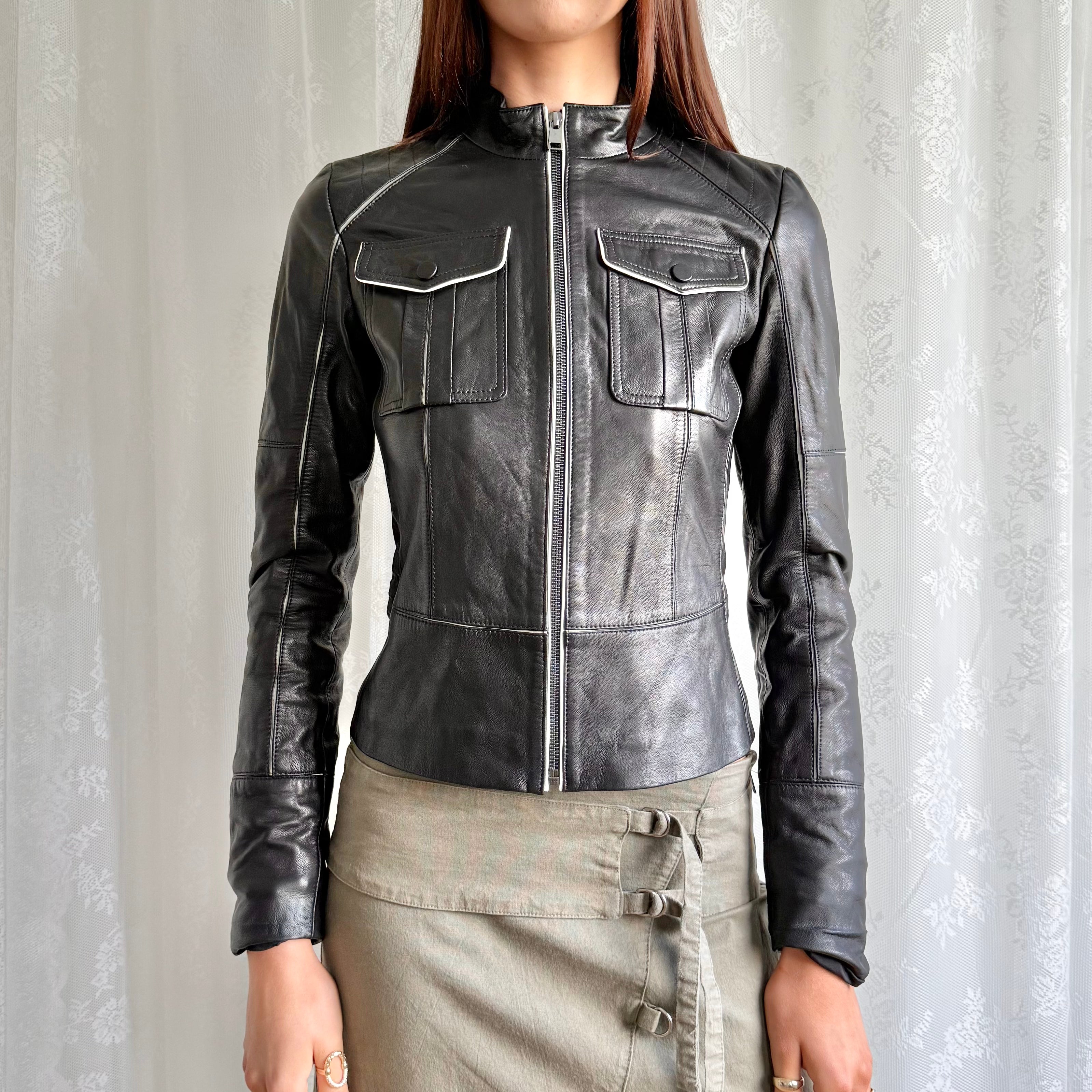 Genuine Leather Zip Jacket - Size XS