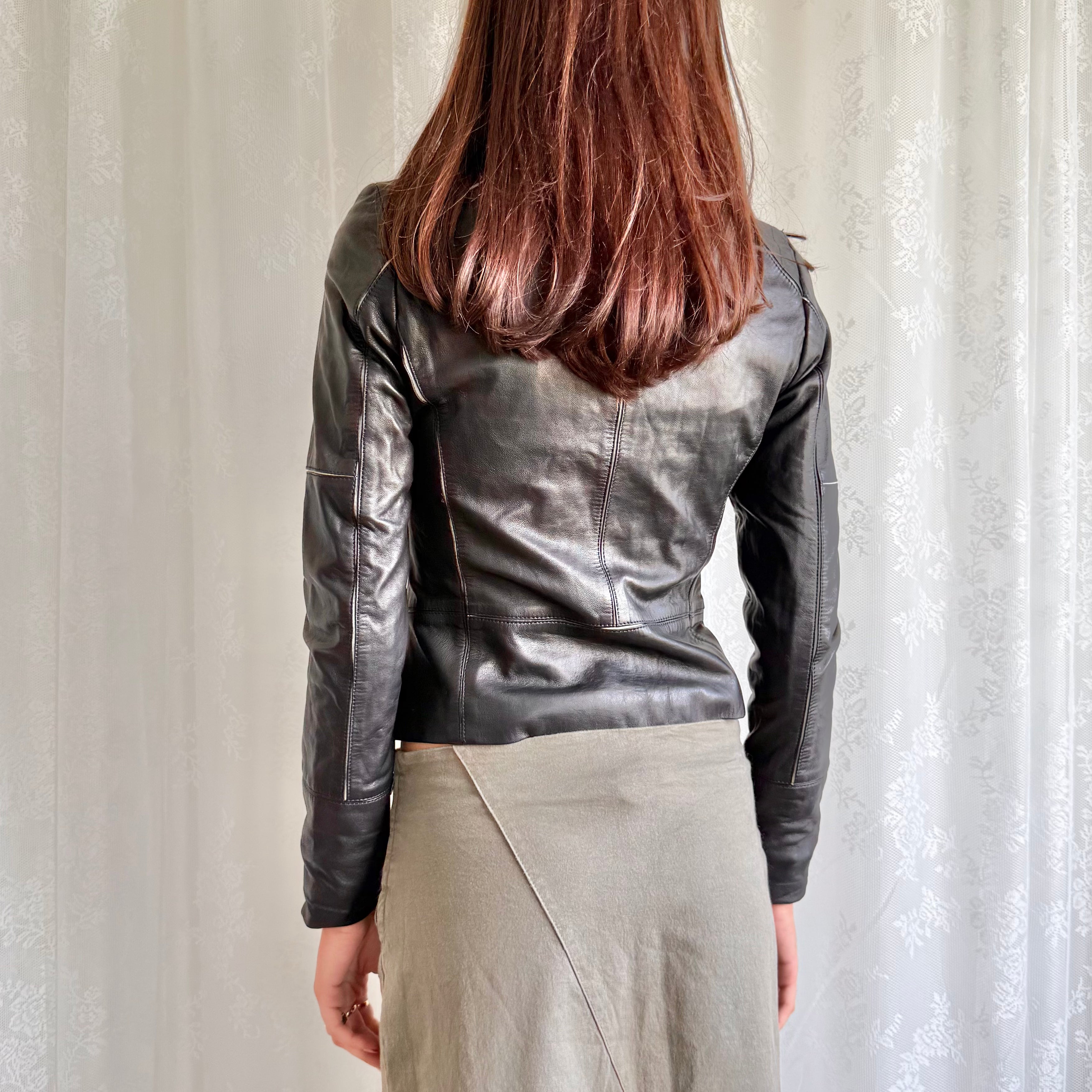 Genuine Leather Zip Jacket - Size XS