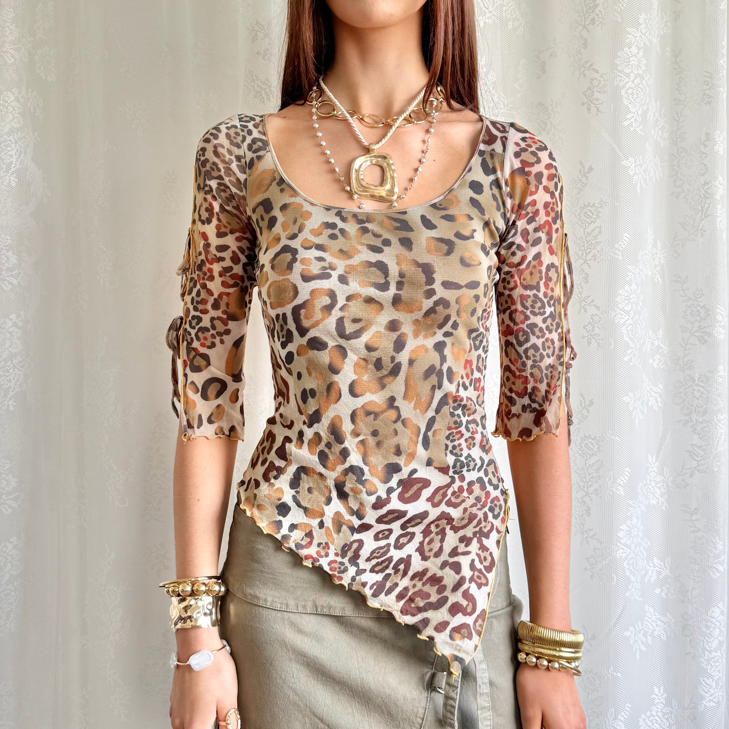 Leopard Mesh Asymmetric Top - Size S