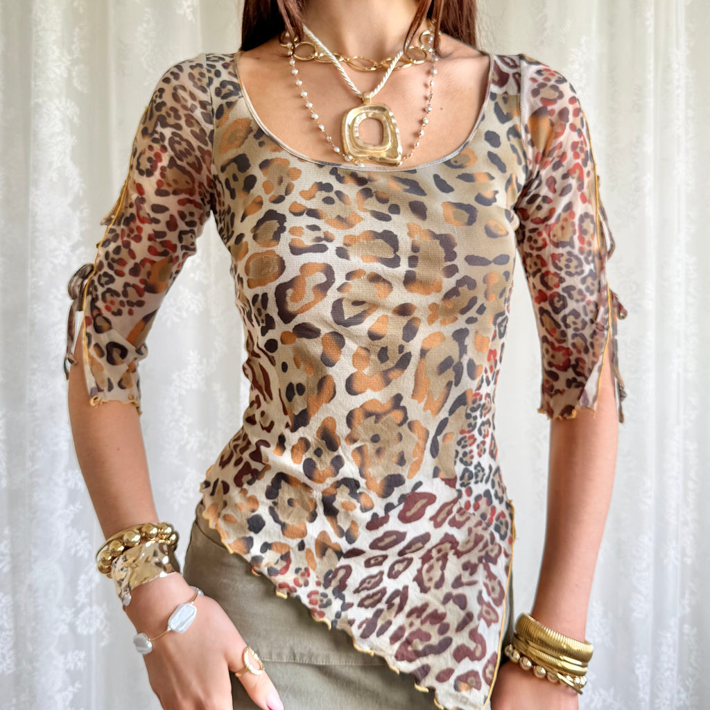 Leopard Mesh Asymmetric Top - Size S