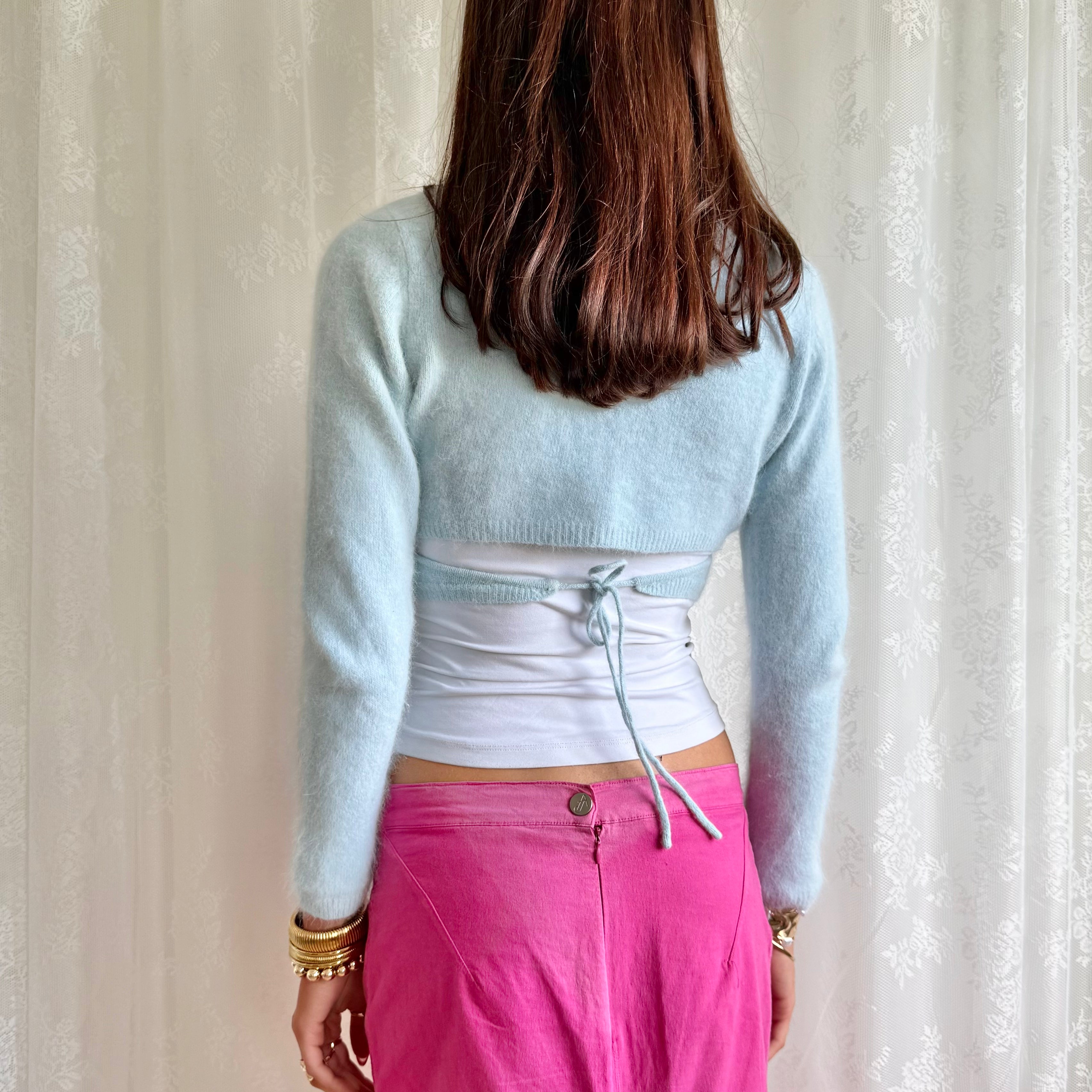 Angora Knit Tie Bolero Cardigan - Size S