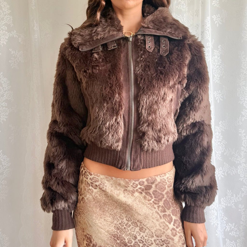 Faux Fur Zip Jacket - Size