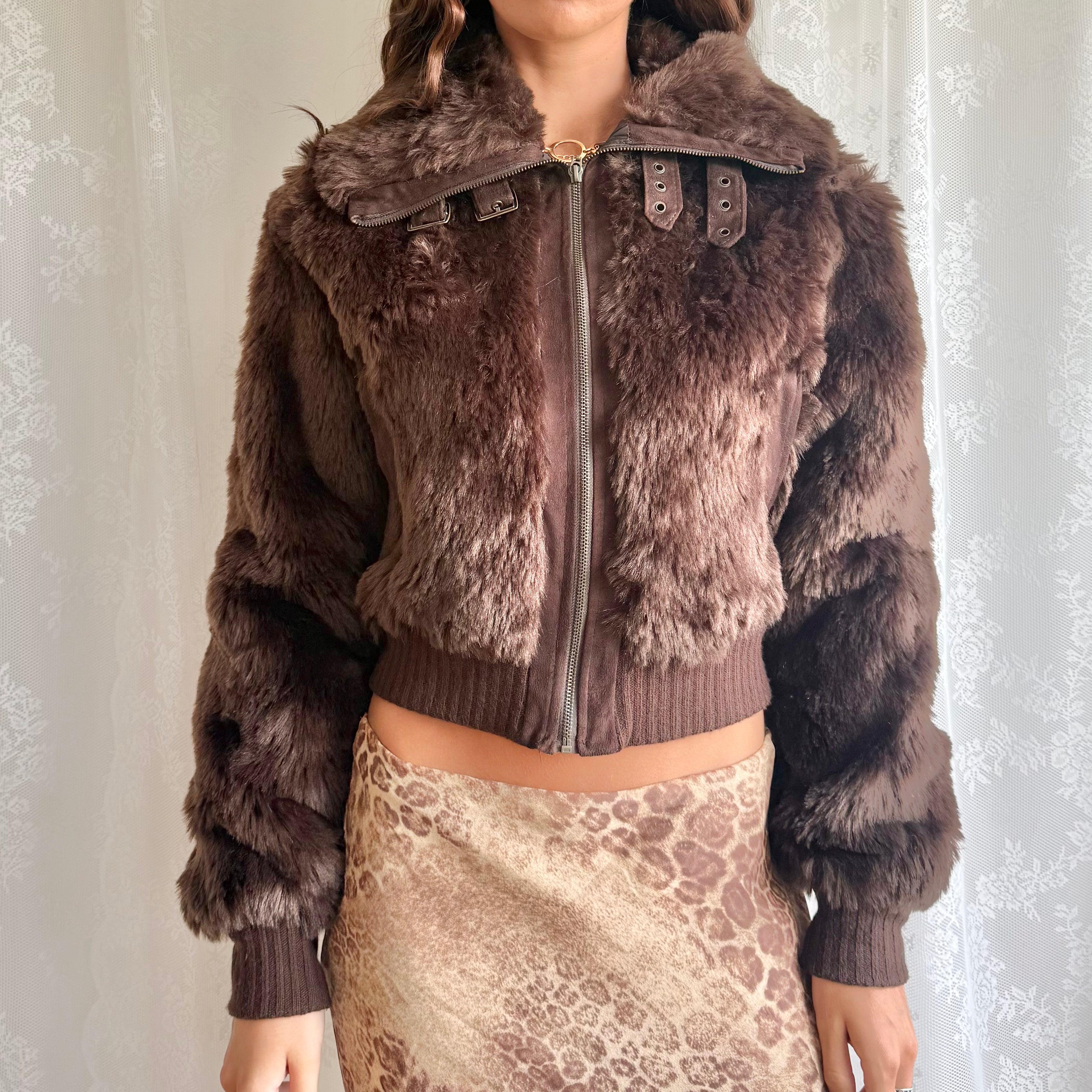 Faux Fur Zip Jacket - Size
