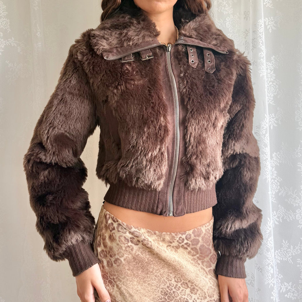 Faux Fur Zip Jacket - Size