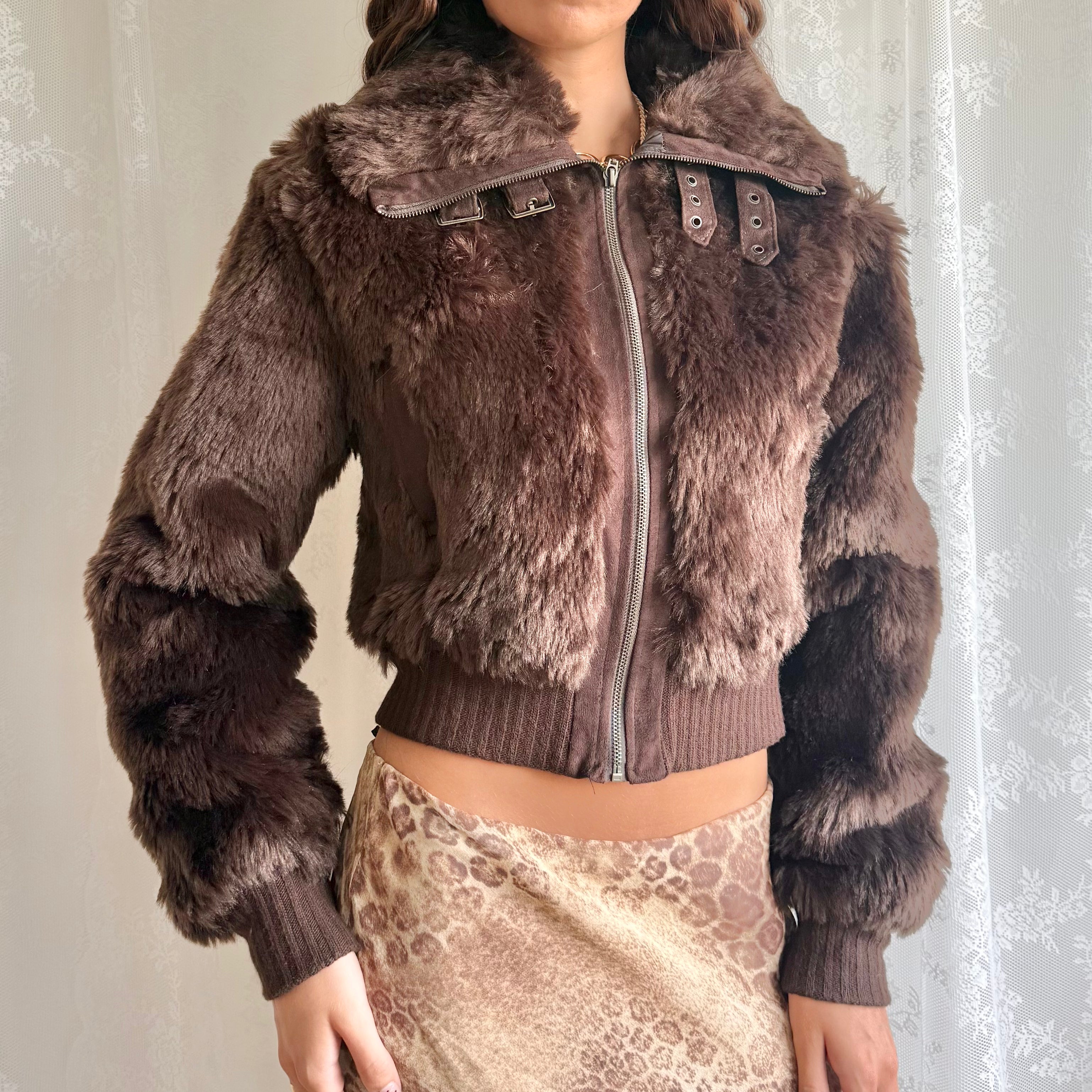 Faux Fur Zip Jacket - Size