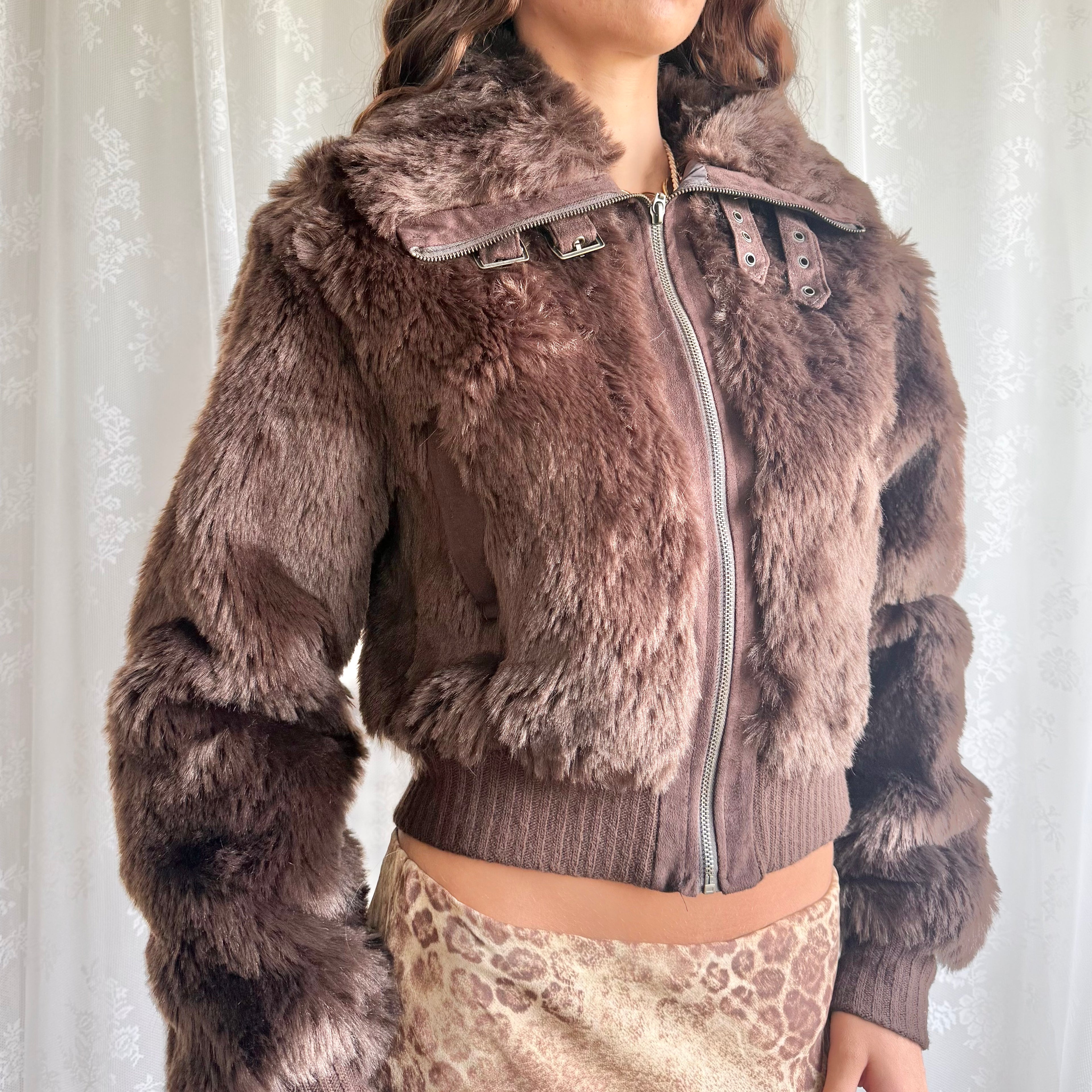 Faux Fur Zip Jacket - Size