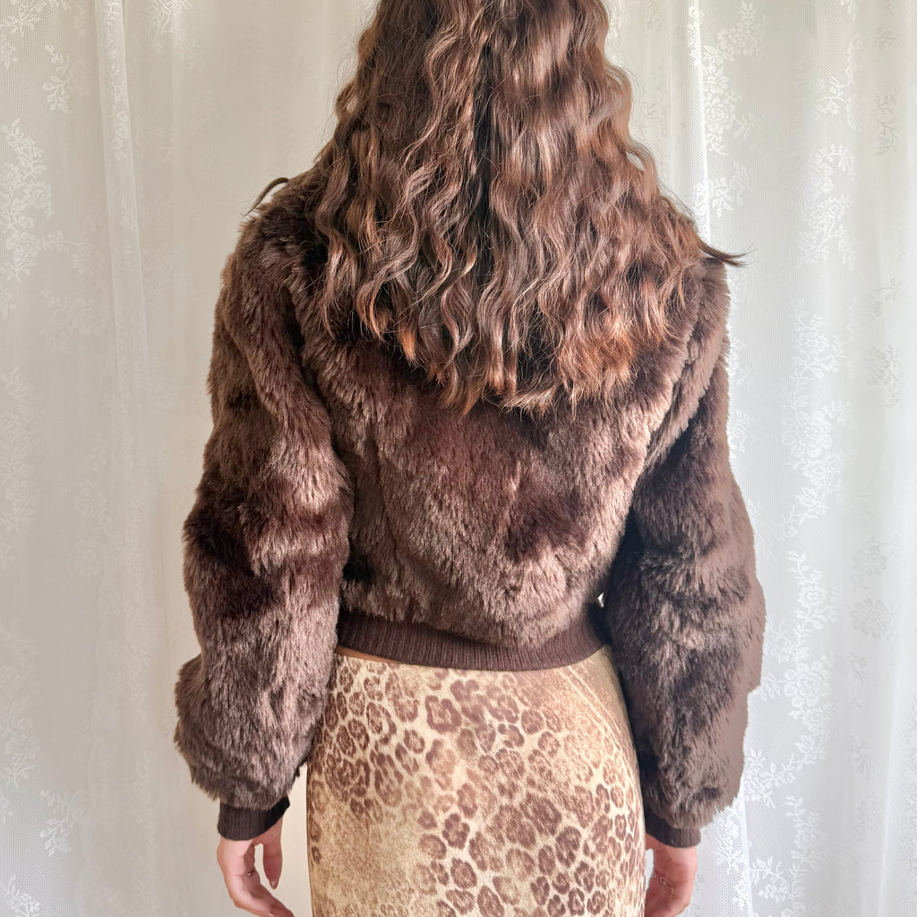 Faux Fur Zip Jacket - Size