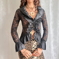 Lace Tie Long Sleeve Top - Size S