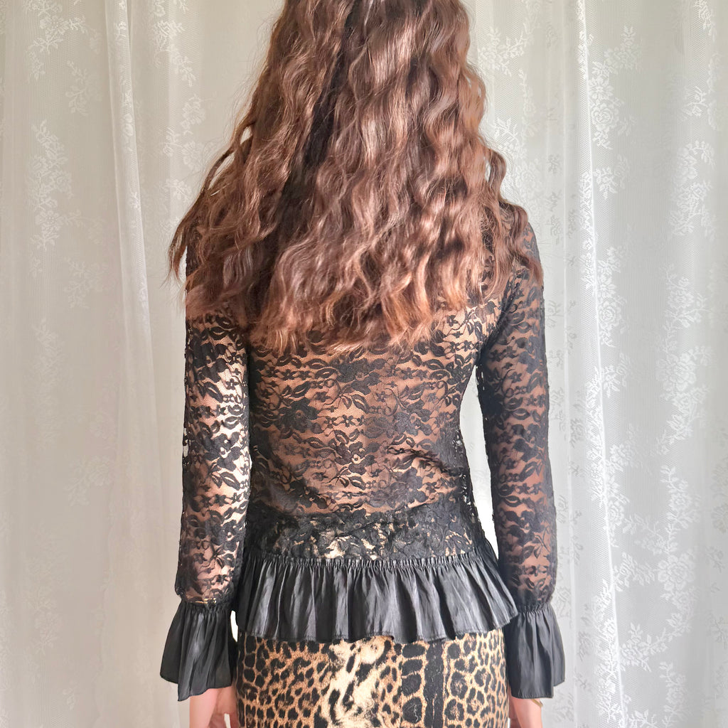 Lace Tie Long Sleeve Top - Size S