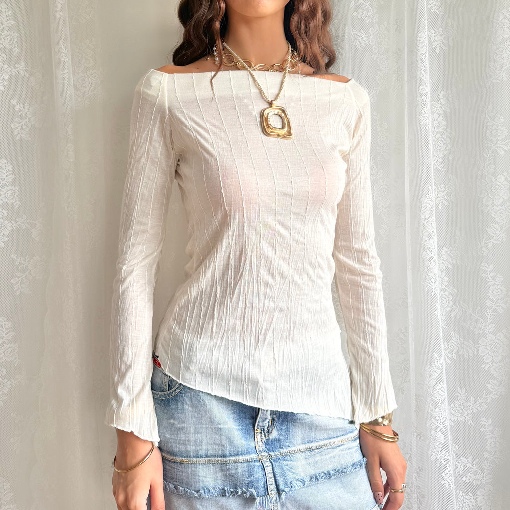 Asymmetric Sequin Long Sleeve Top - Size S