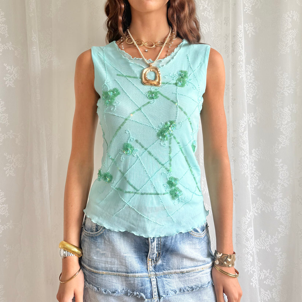 Sequin Beaded Crop Top - Size M