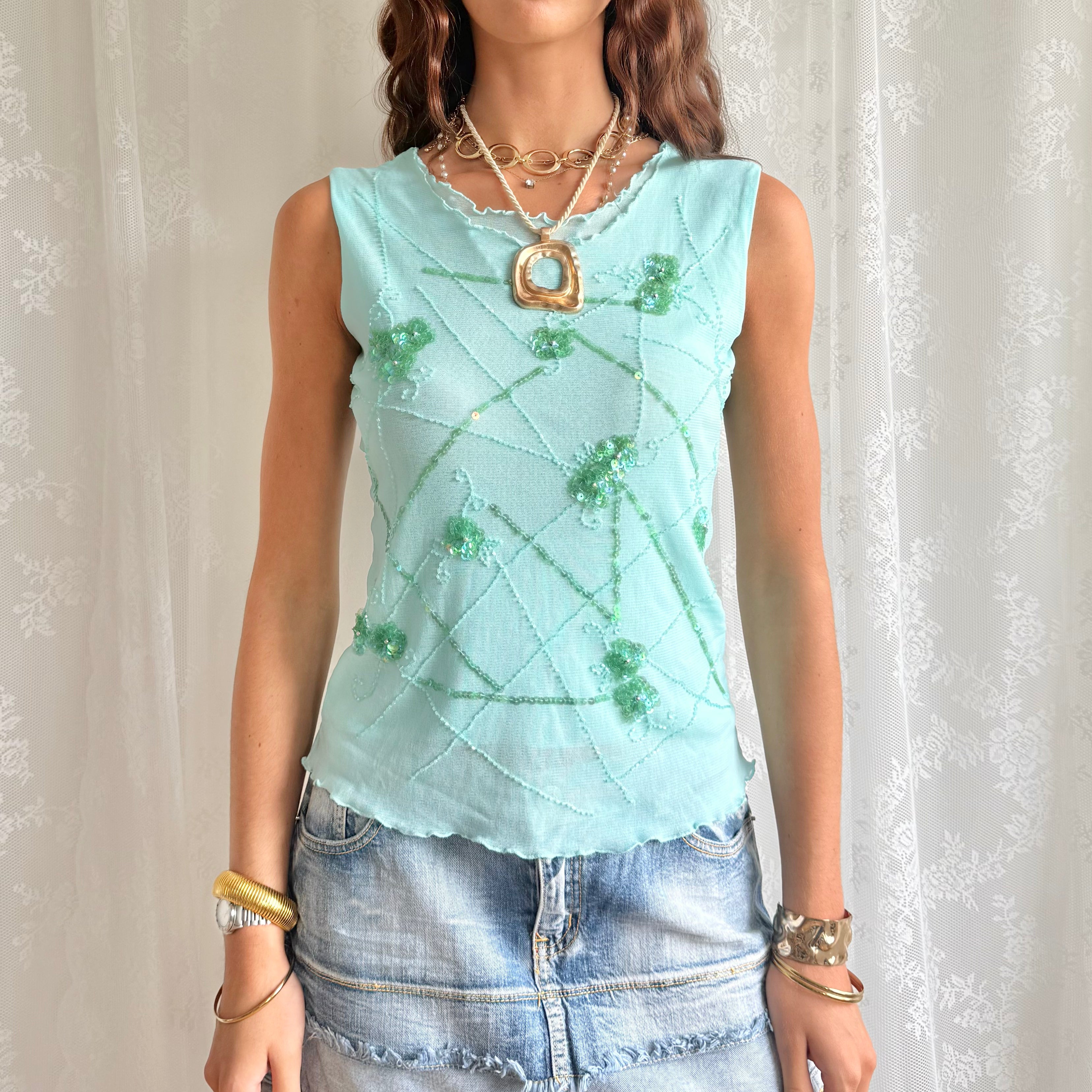 Sequin Beaded Crop Top - Size M