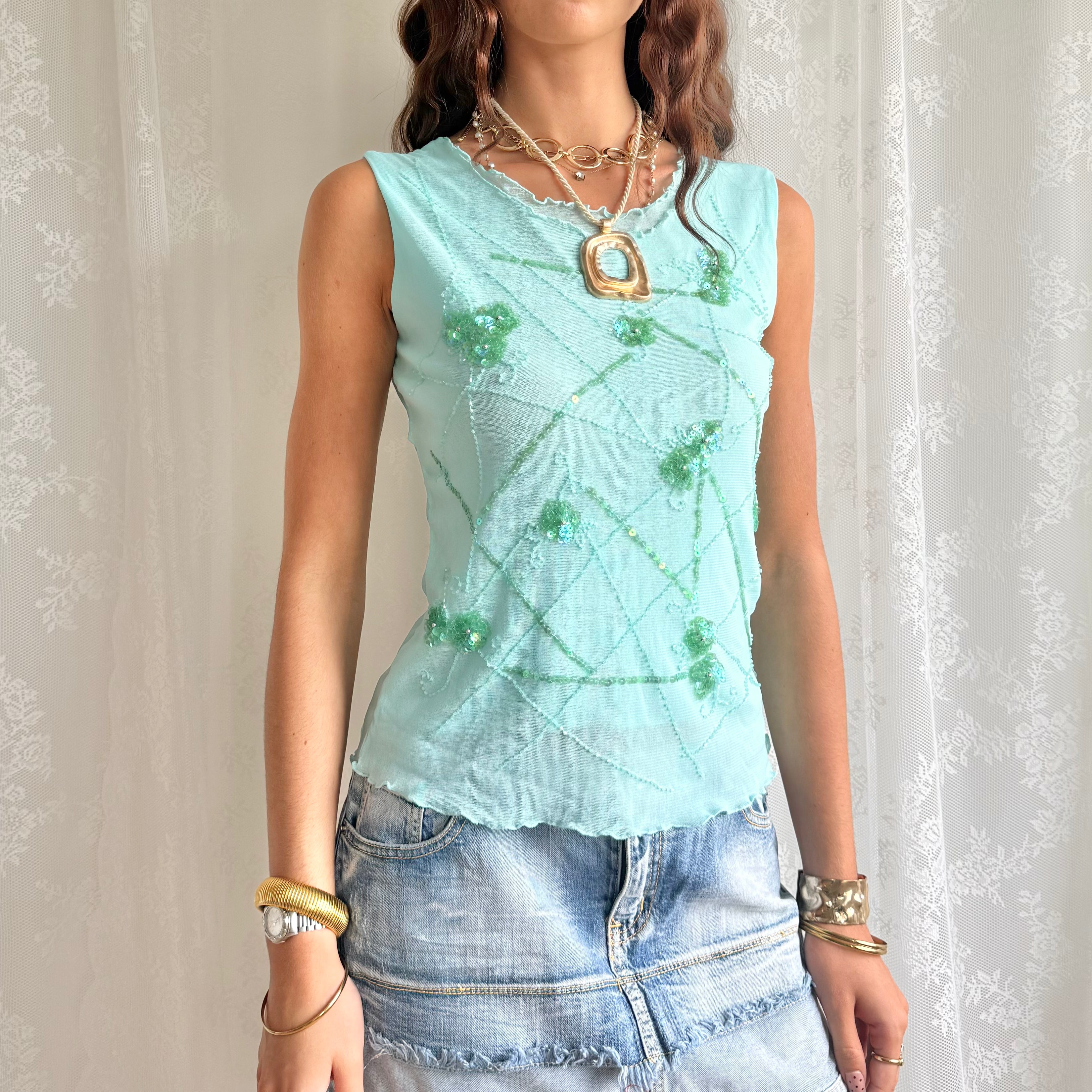 Sequin Beaded Crop Top - Size M