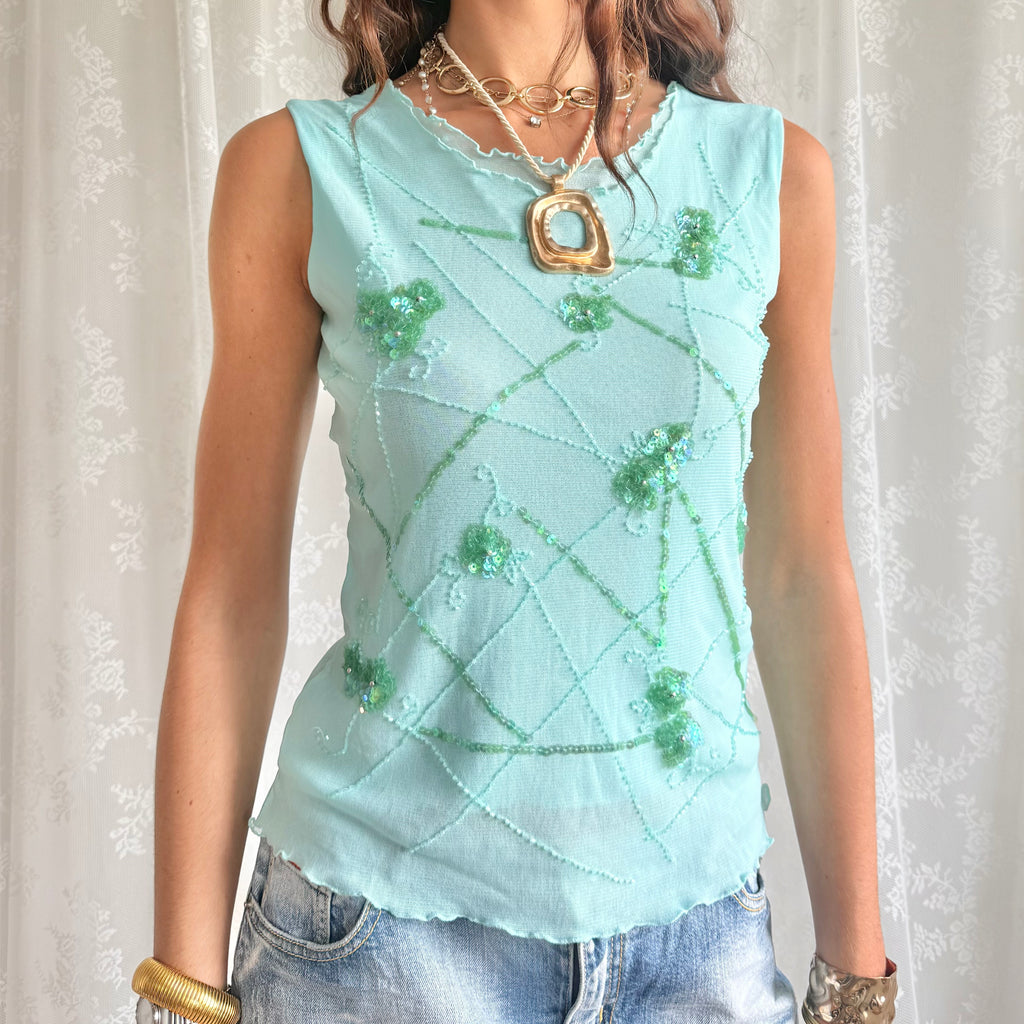 Sequin Beaded Crop Top - Size M