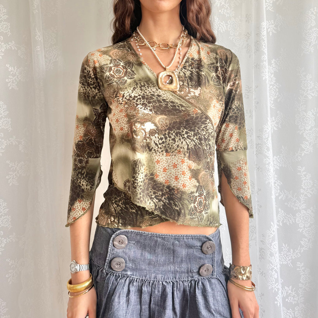 Flared Sleeve Crop Top - Size L
