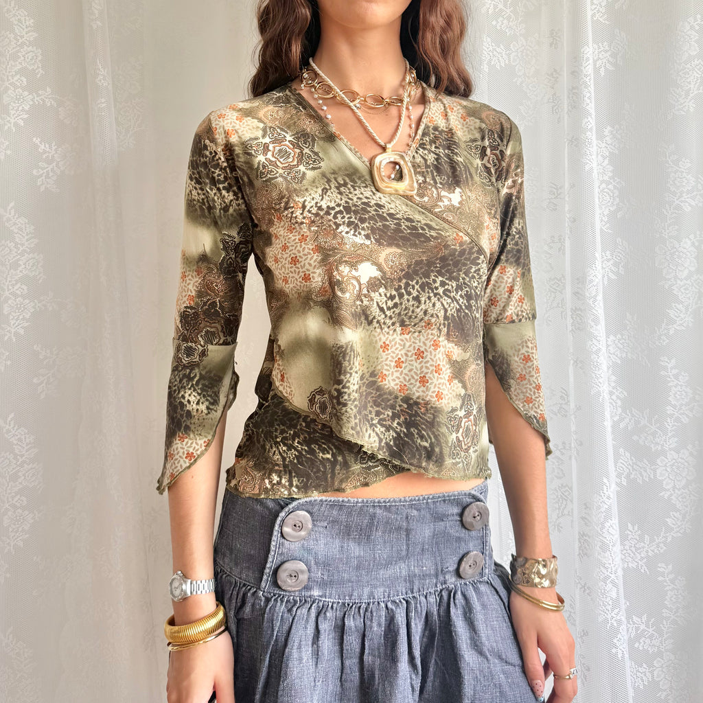 Flared Sleeve Crop Top - Size L