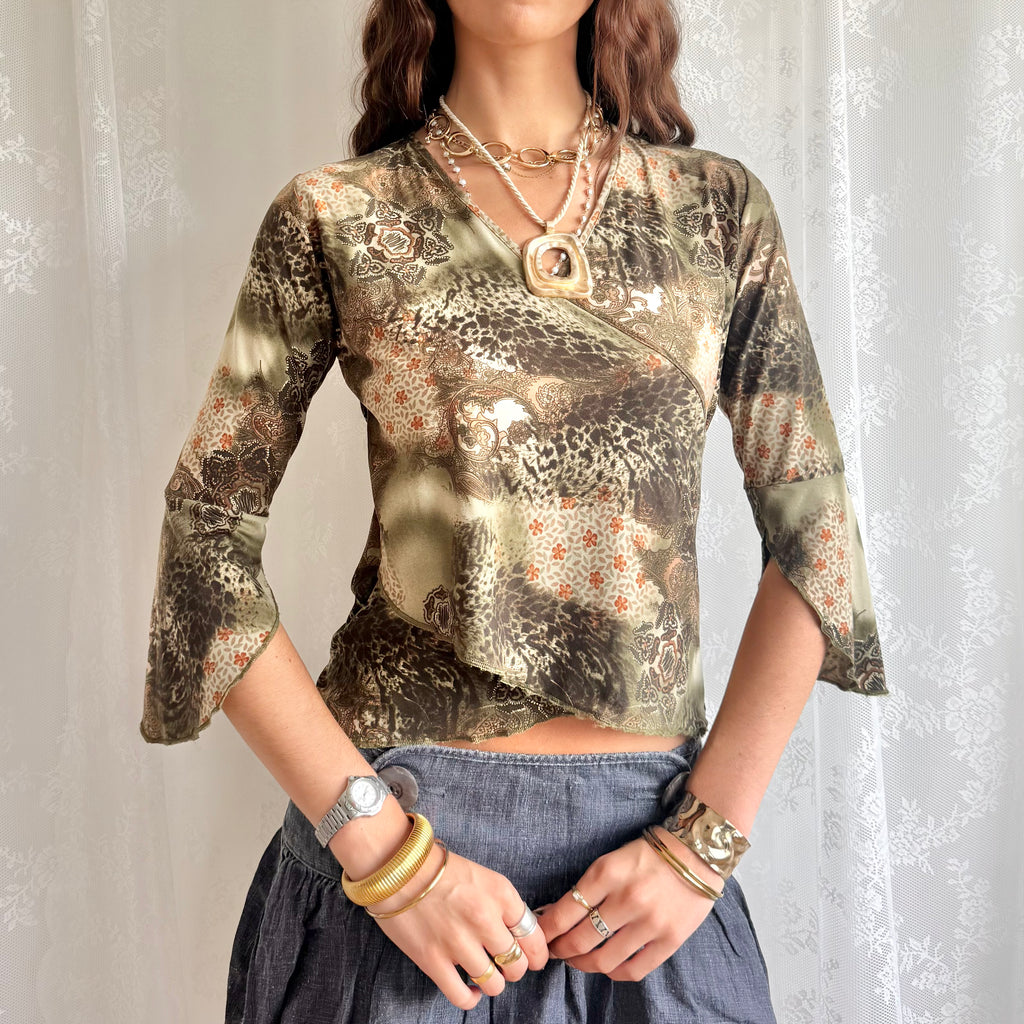 Flared Sleeve Crop Top - Size L