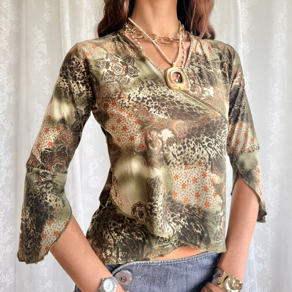Flared Sleeve Crop Top - Size L