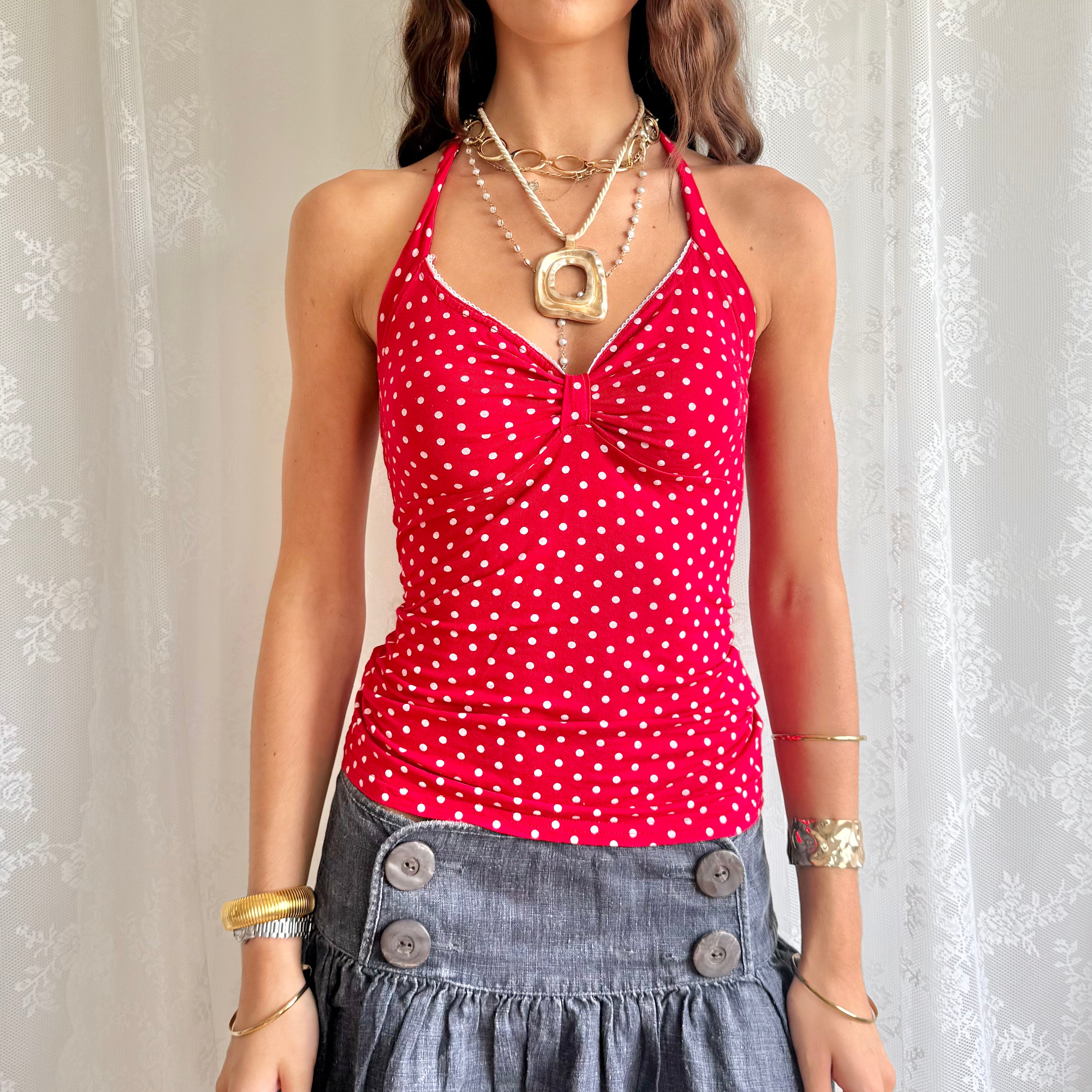 Pimkie Polka Dot Halter Cami - Size S