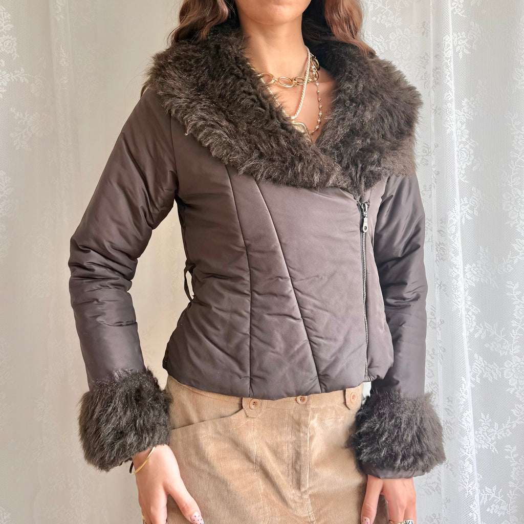 Faux Fur Puffer Zip Jacket - Size M