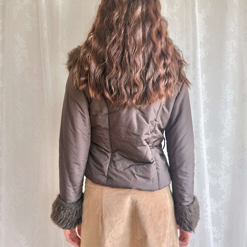 Faux Fur Puffer Zip Jacket - Size M