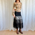 Denim Tiered Midi Skirt - Size S