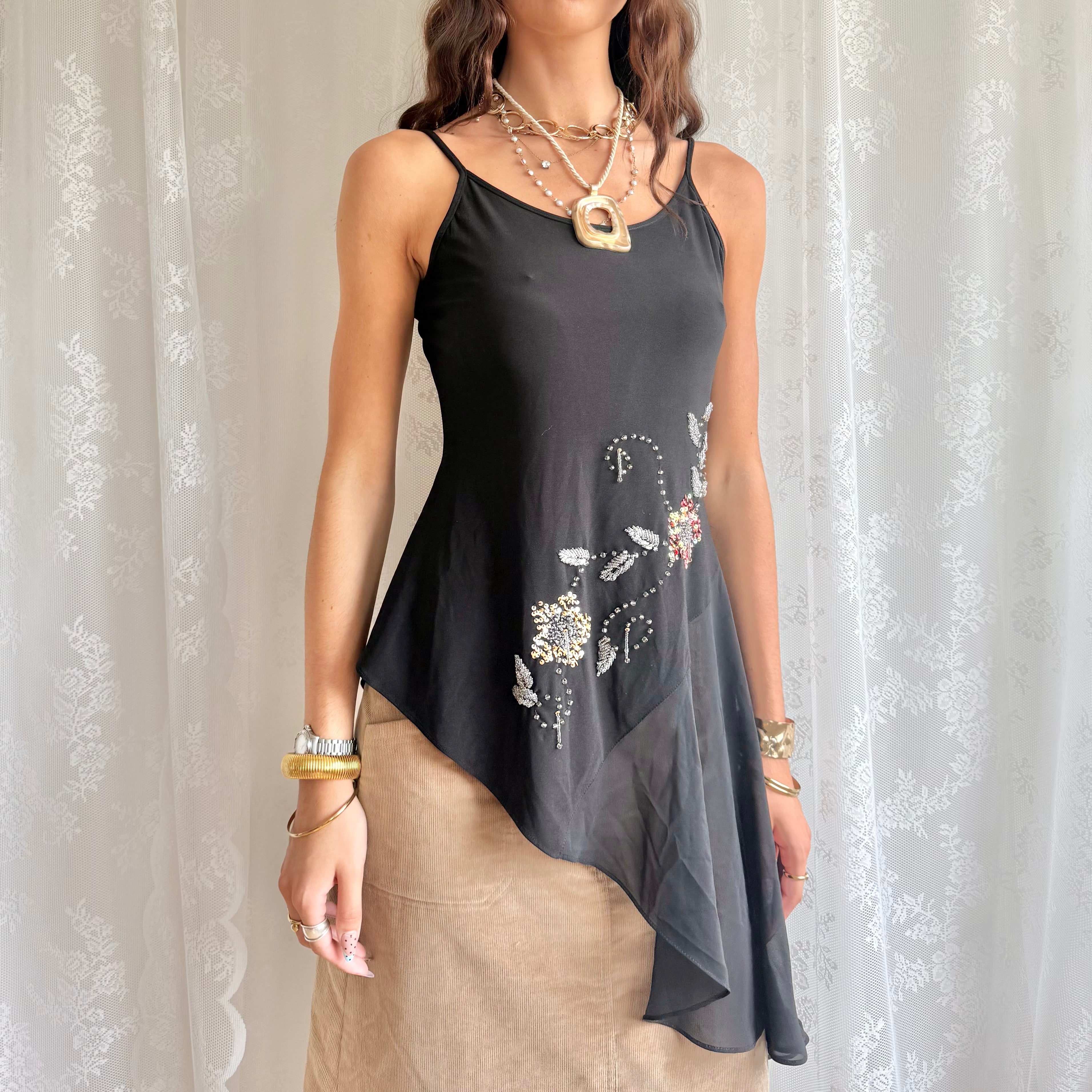 Asymmetric Sequin Beaded Cami - Size L