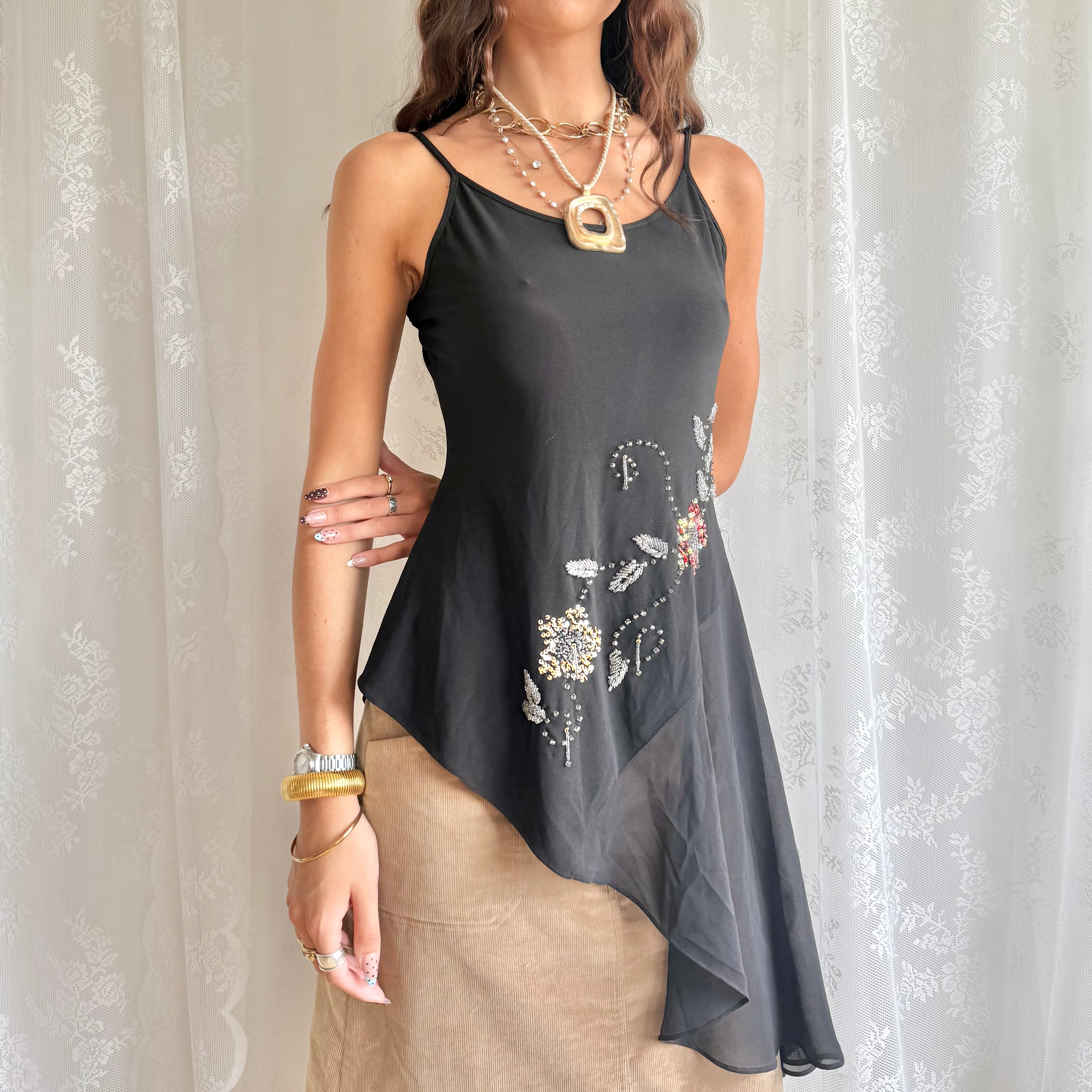 Asymmetric Sequin Beaded Cami - Size L