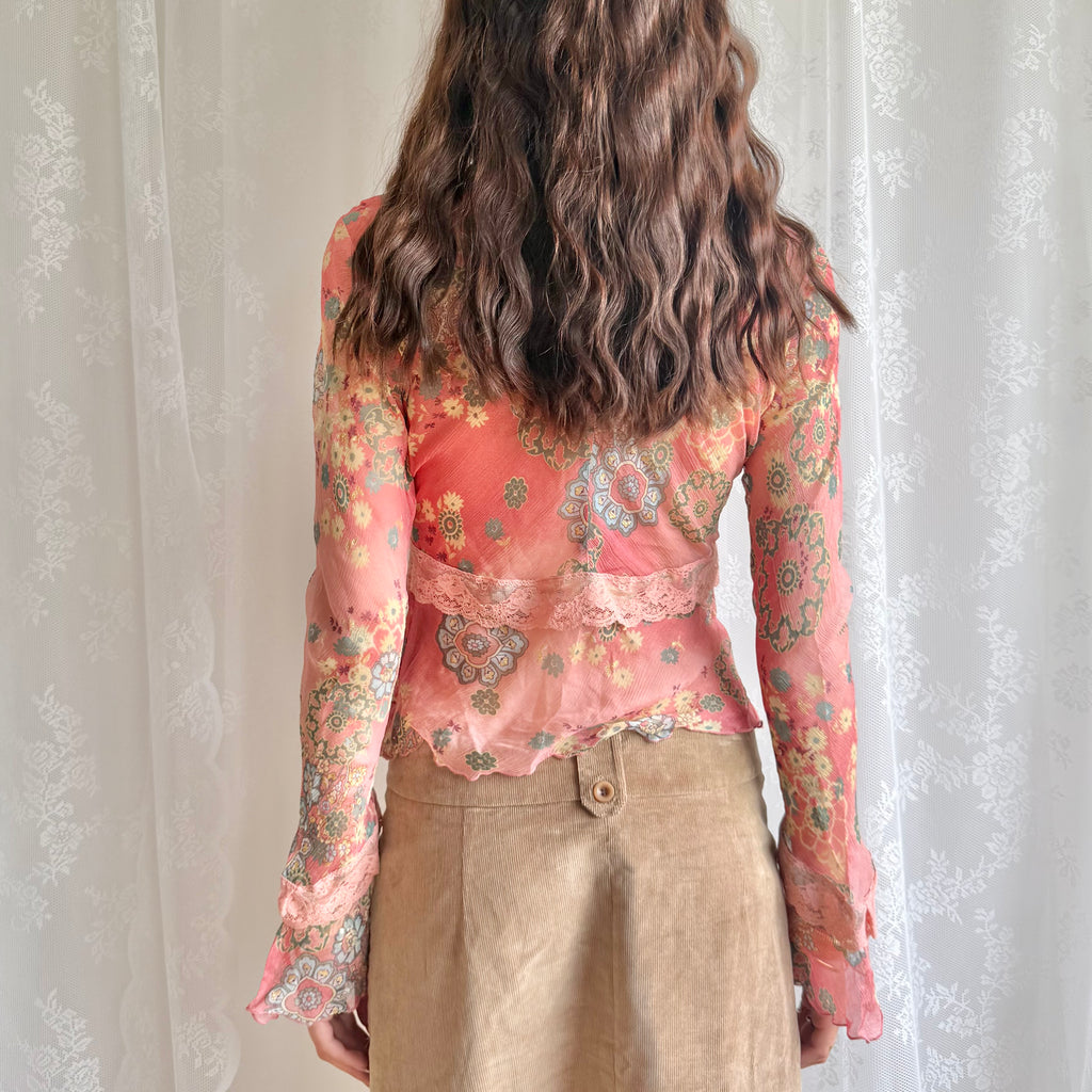 Flared Sleeve Floral Lace Top - Size M