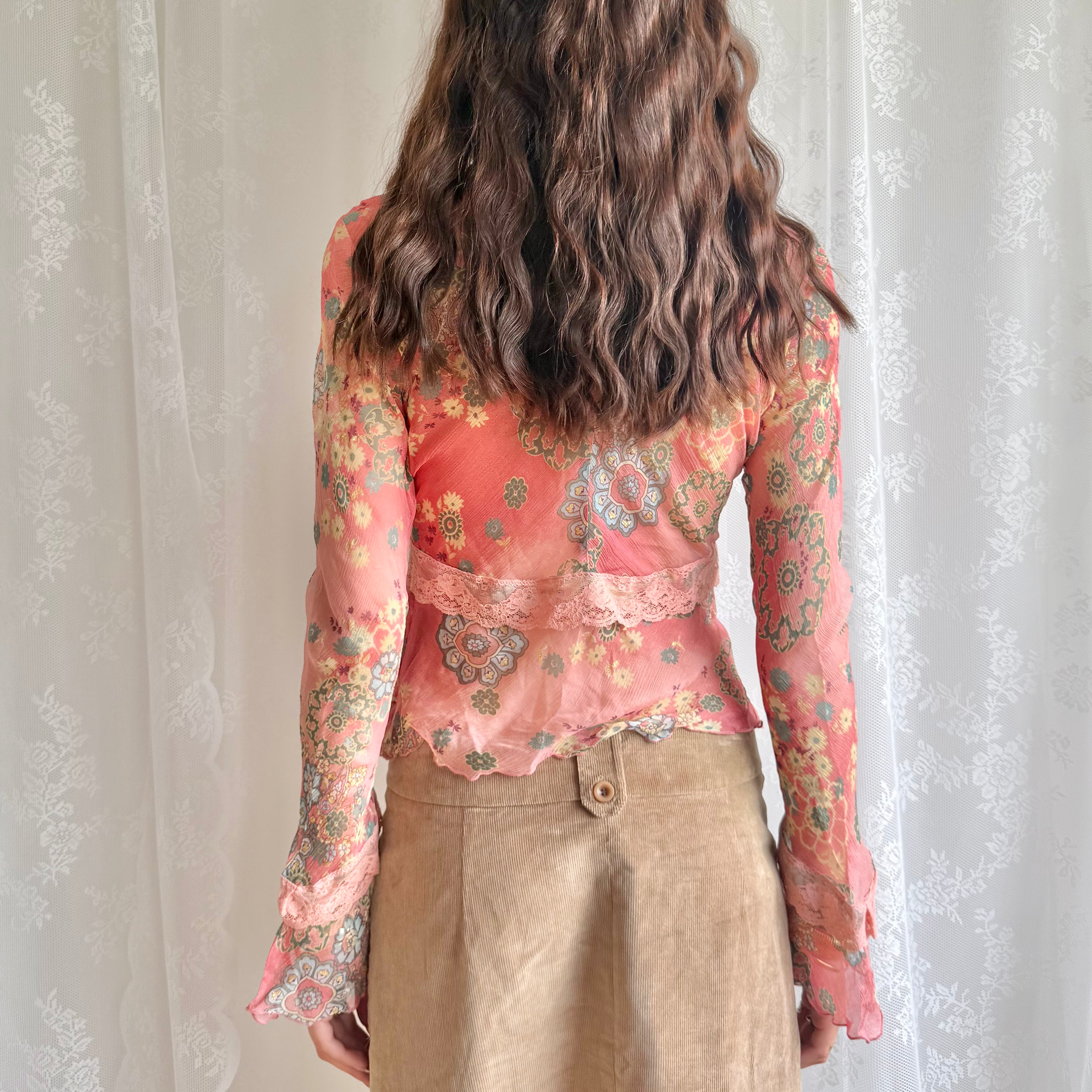Flared Sleeve Floral Lace Top - Size M