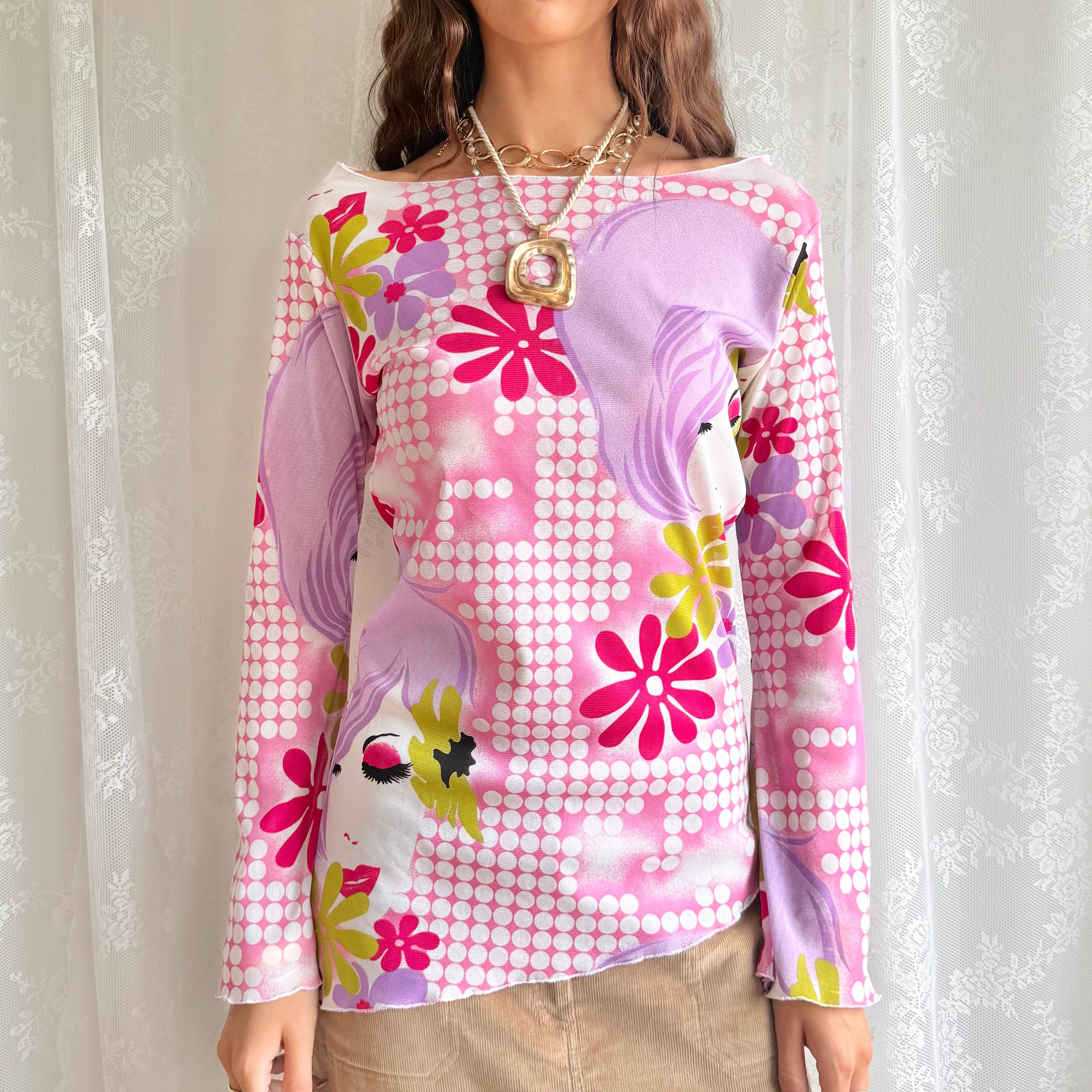 Asymmetric Mesh Long Sleeve Top - Size L