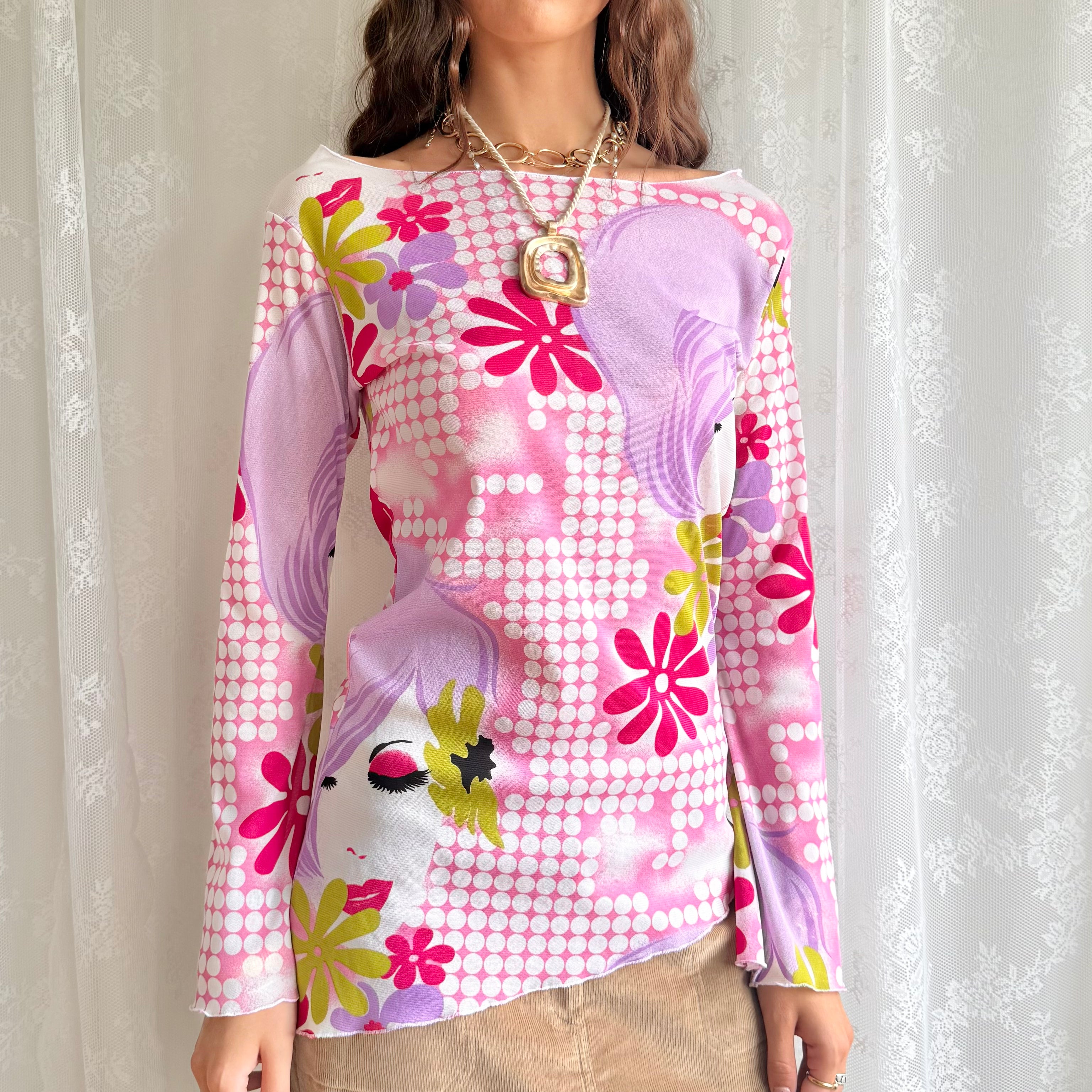 Asymmetric Mesh Long Sleeve Top - Size L